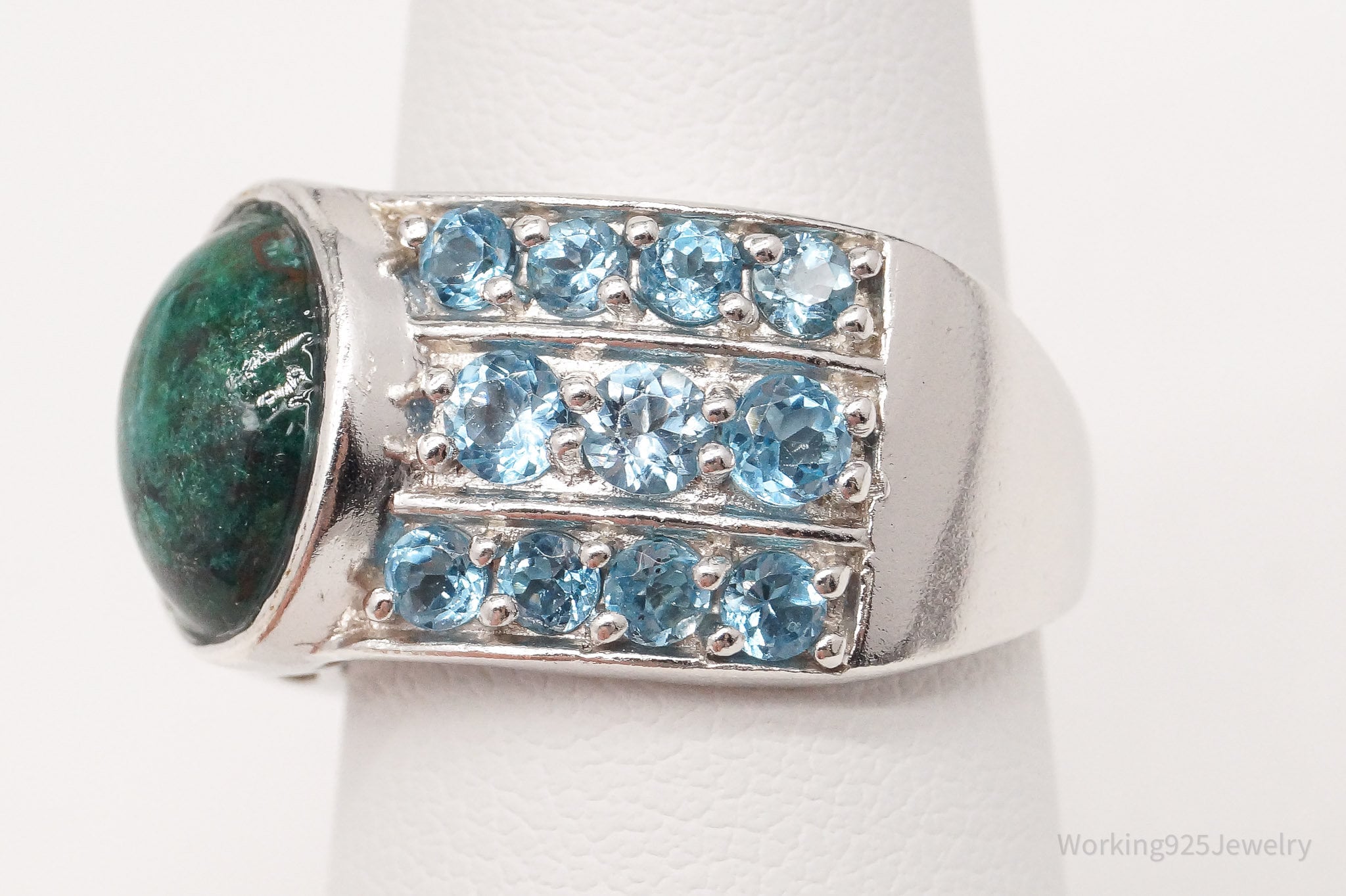 Vintage Chrysocolla Blue Topaz Sterling Silver Ring - Size 7