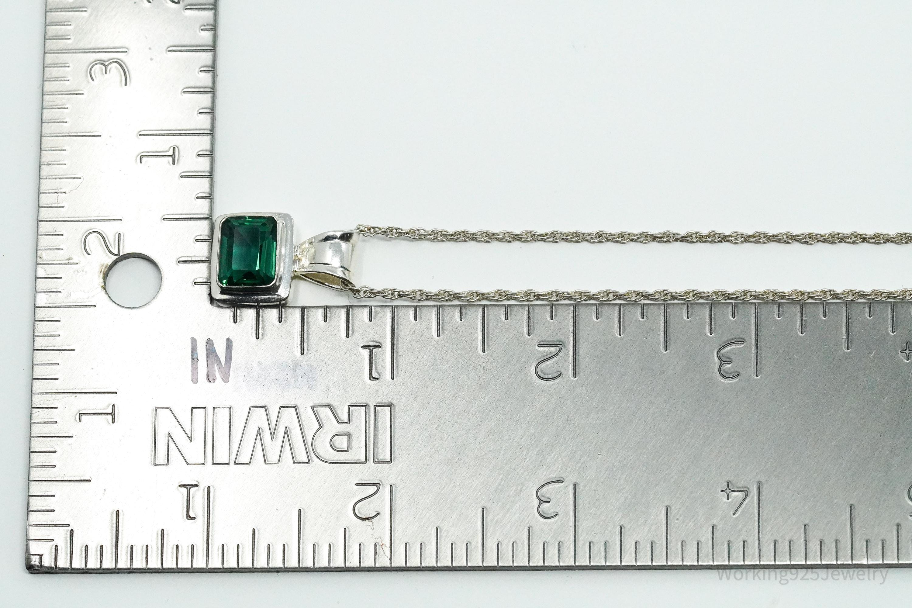 Vintage Lab Emerald Sterling Silver Necklace 18"