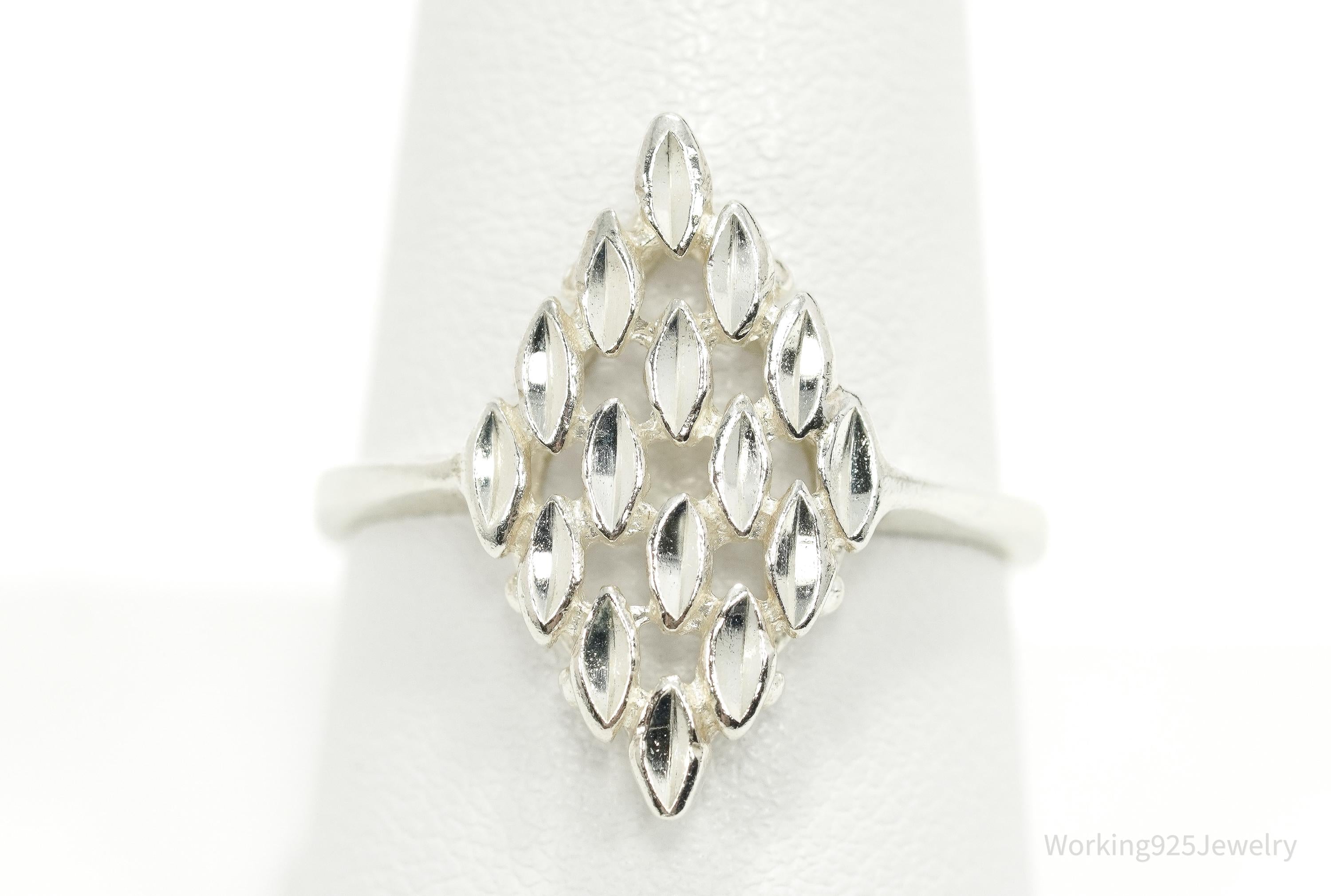 Vintage Diamond Cut Style Sterling Silver Ring - Size 9.25