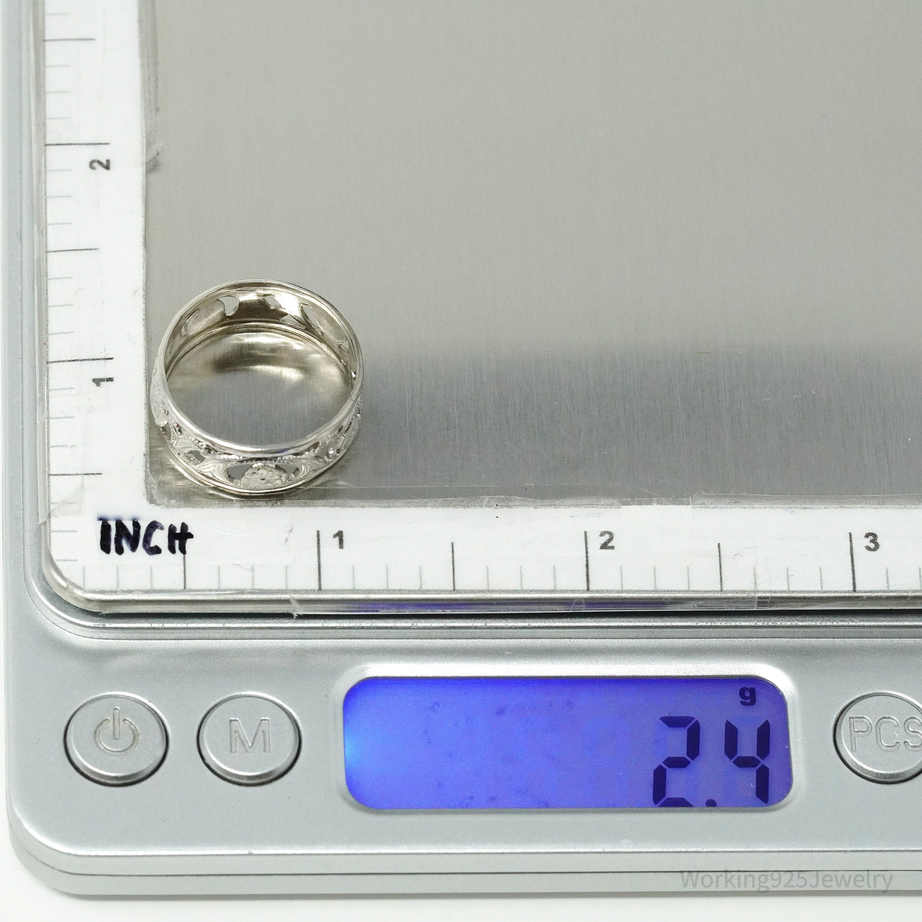 Antique Designer Uncas MFG Co Ornate Sterling Silver Band Ring - Size 8.25