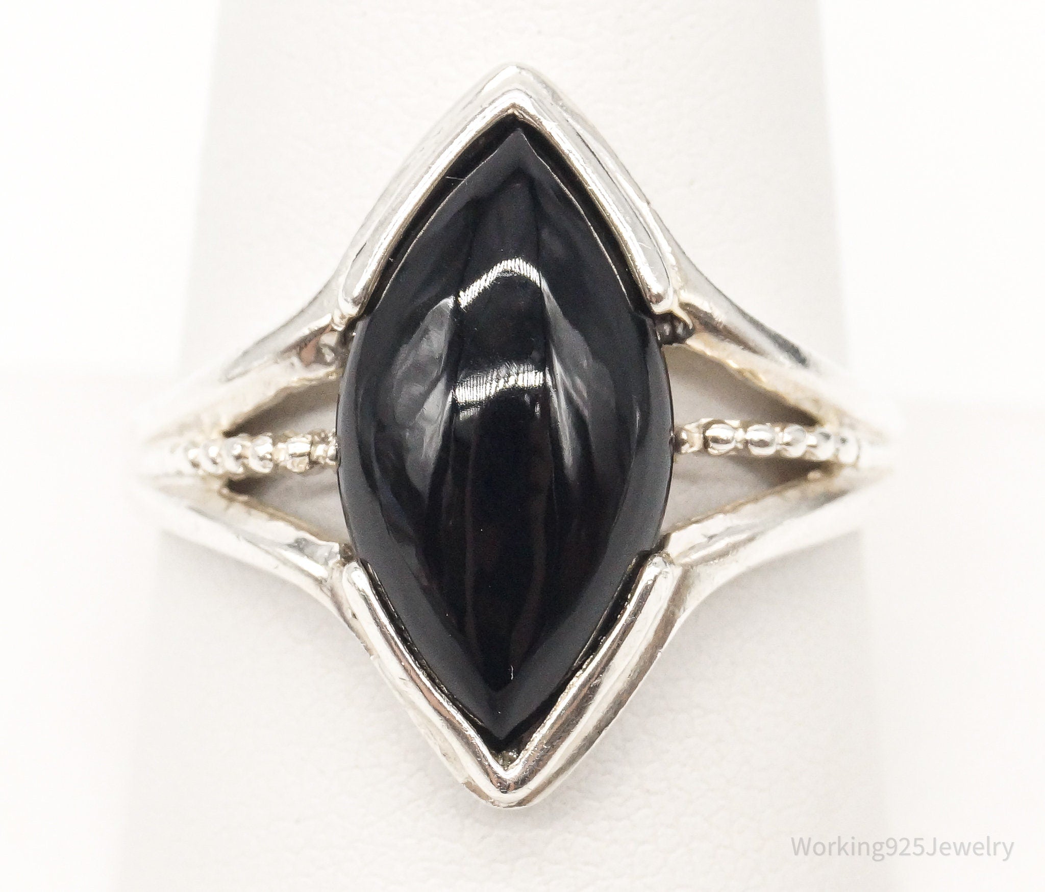 Vintage Large Black Onyx Sterling Silver Ring - Size 9.75