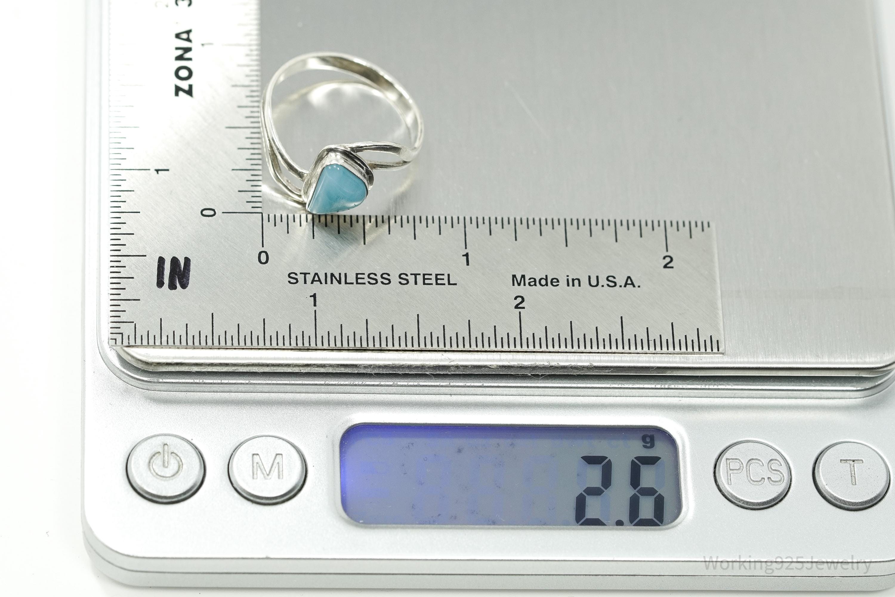 Vintage Blue Larimar Silver Ring - Size 9