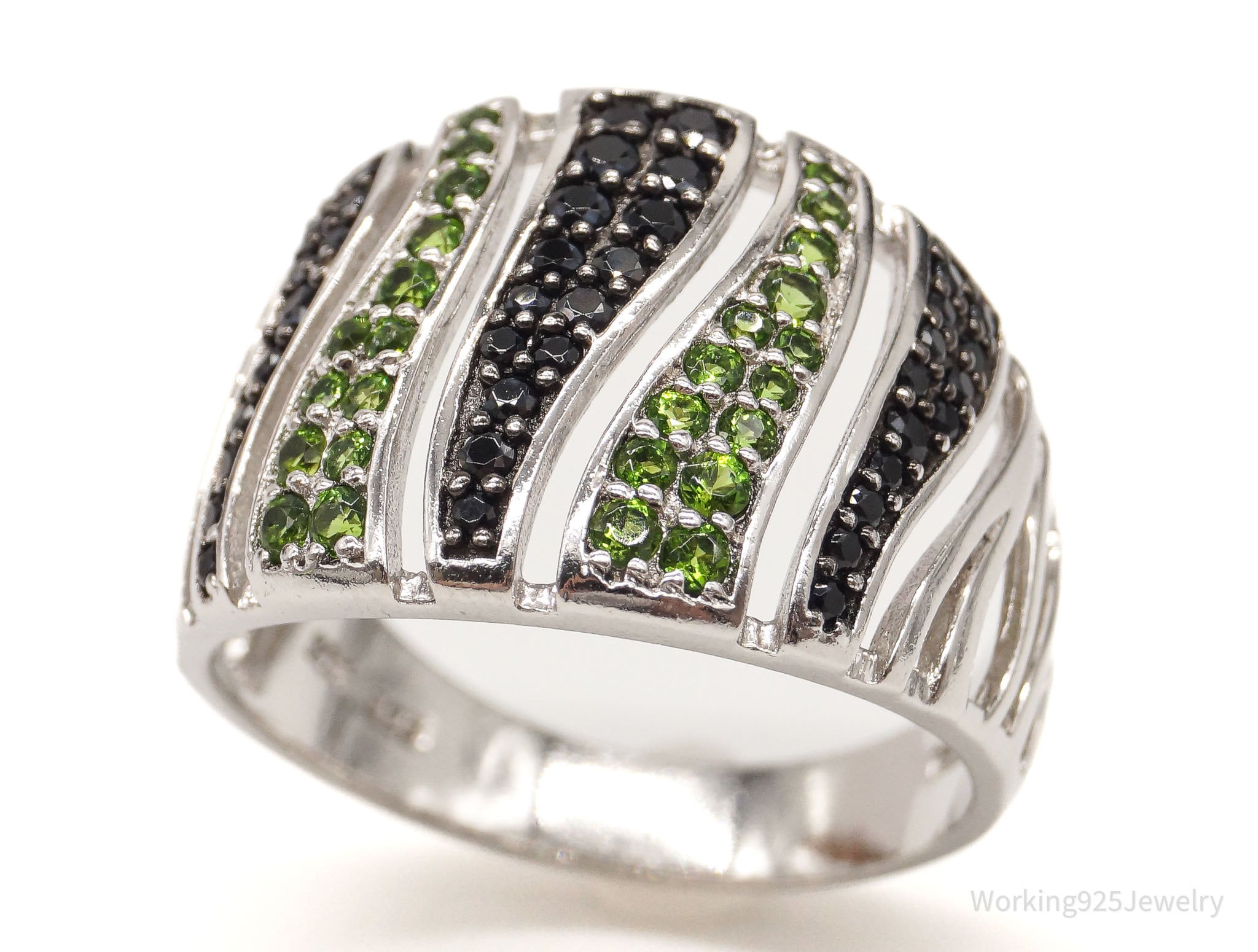 Vintage Designer HT Peridot Black Spinel Sterling Silver Ring - Size 11