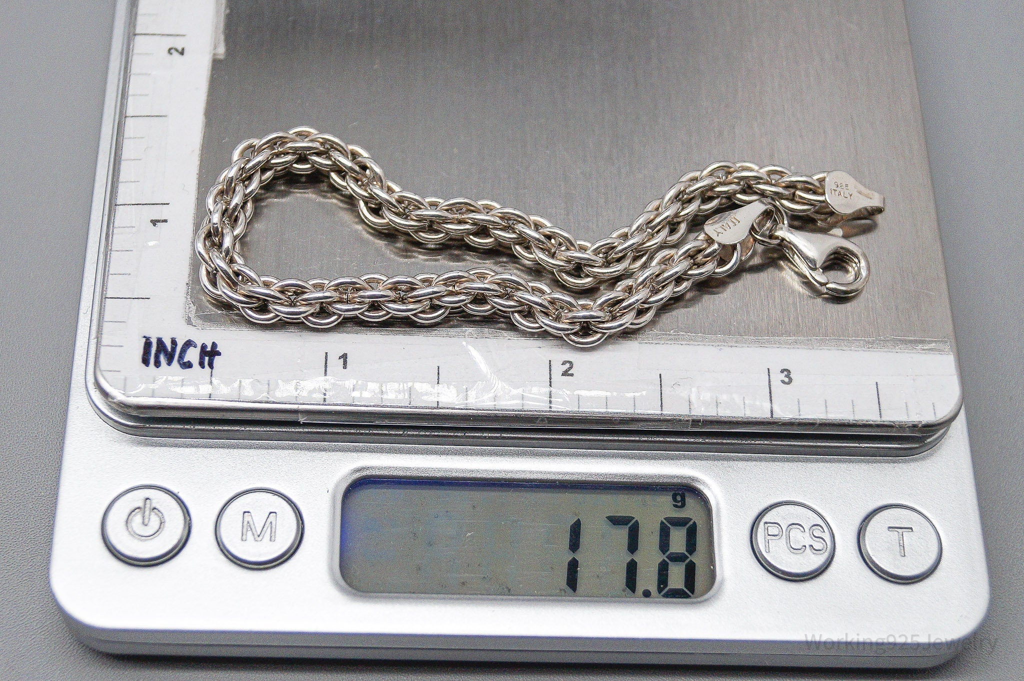 Vintage Italian Chainlink Sterling Silver Bracelet - 7 5/8"