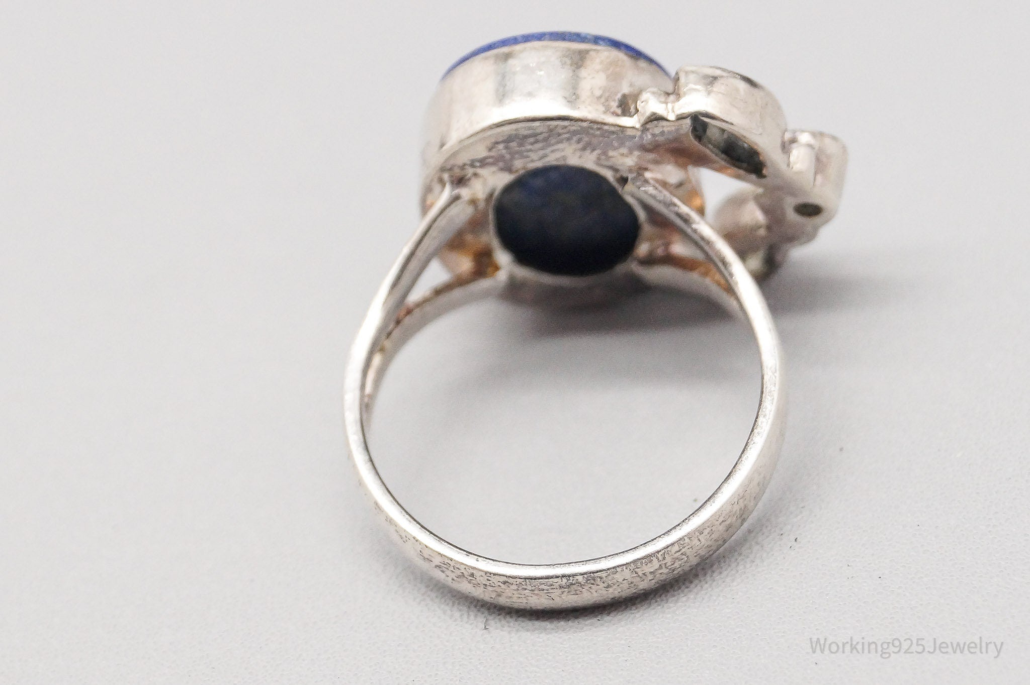 Vintage Blue Lapis Lazuli And Moonstone Sterling Silver Ring - Size 7.75