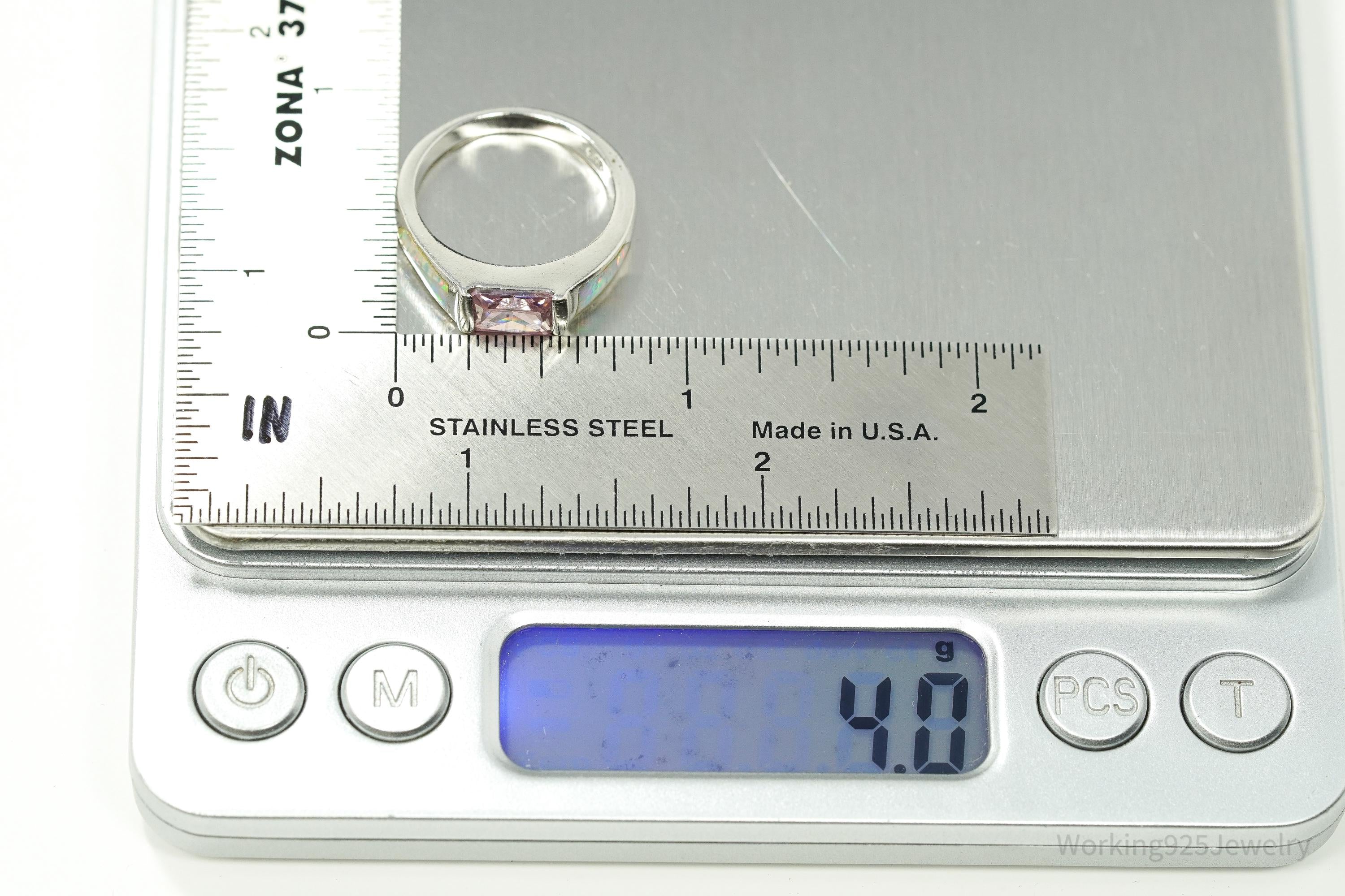 Vintage Opal & Pink Topaz Sterling Silver Ring Size 7