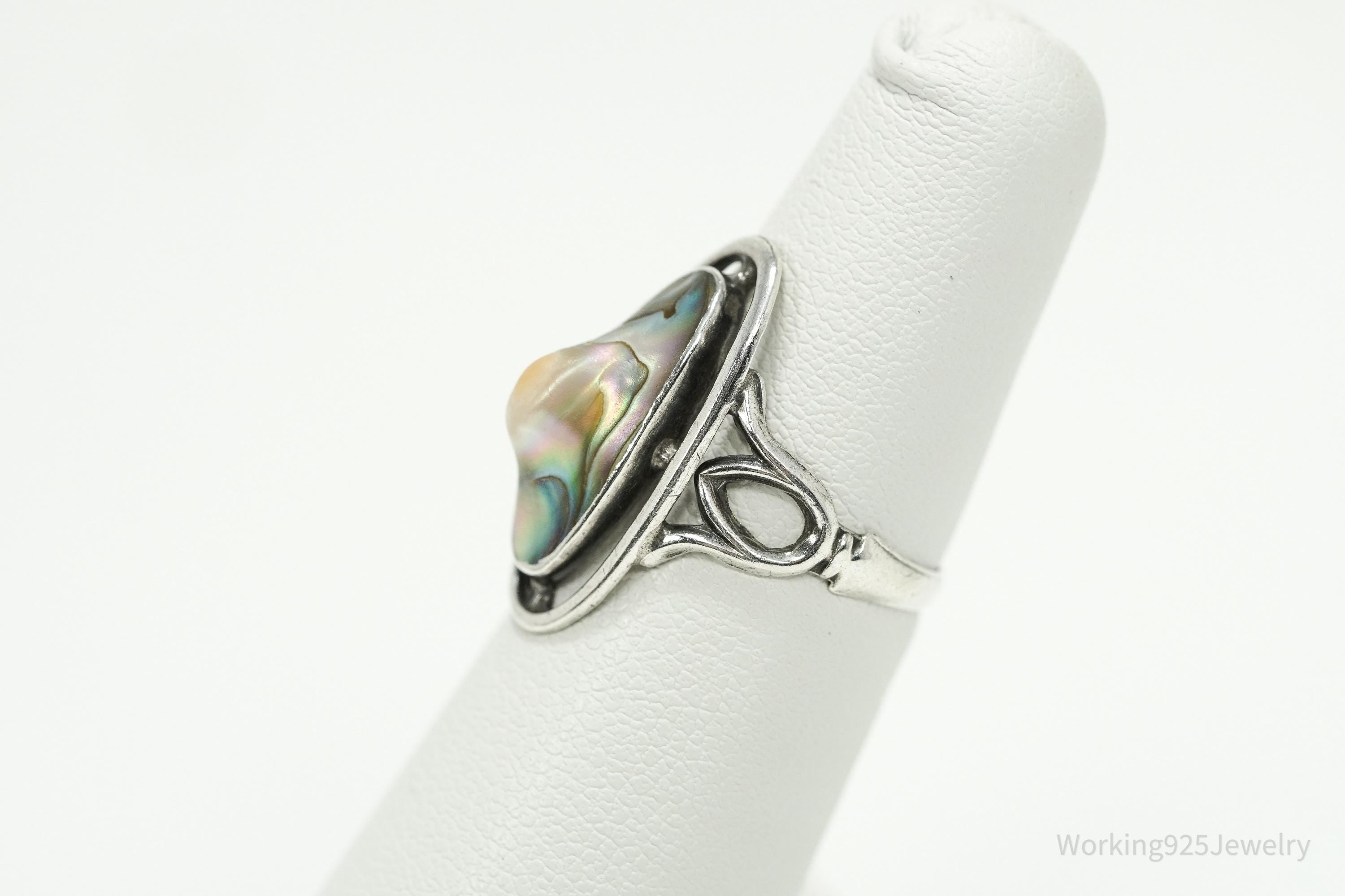 Antique Paua Abalone Shell Sterling Silver Ring - Size 5.25