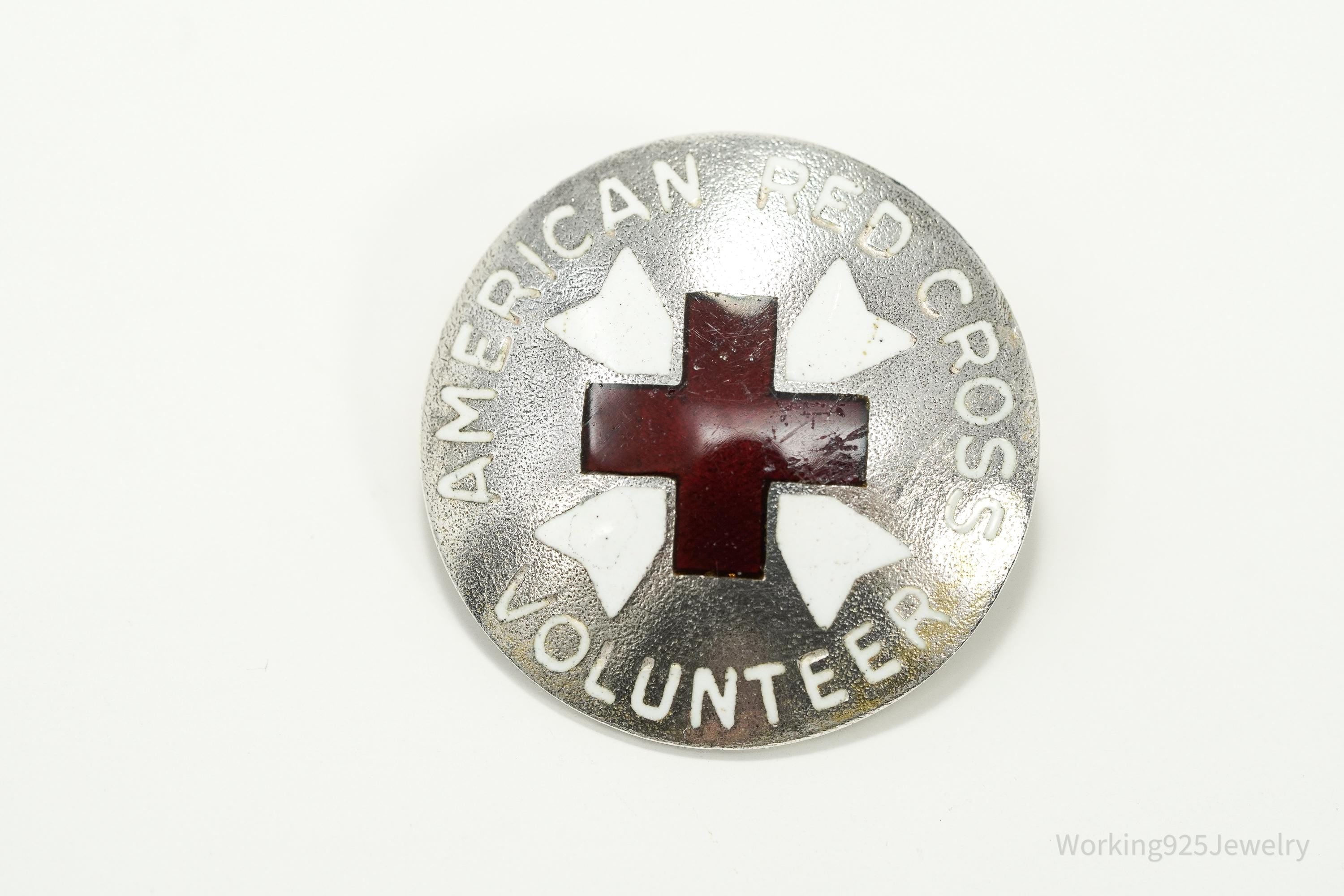 Antique 1920s American Red Cross Nurses Aide Volunteer Sterling Silver Brooch Pin Badge