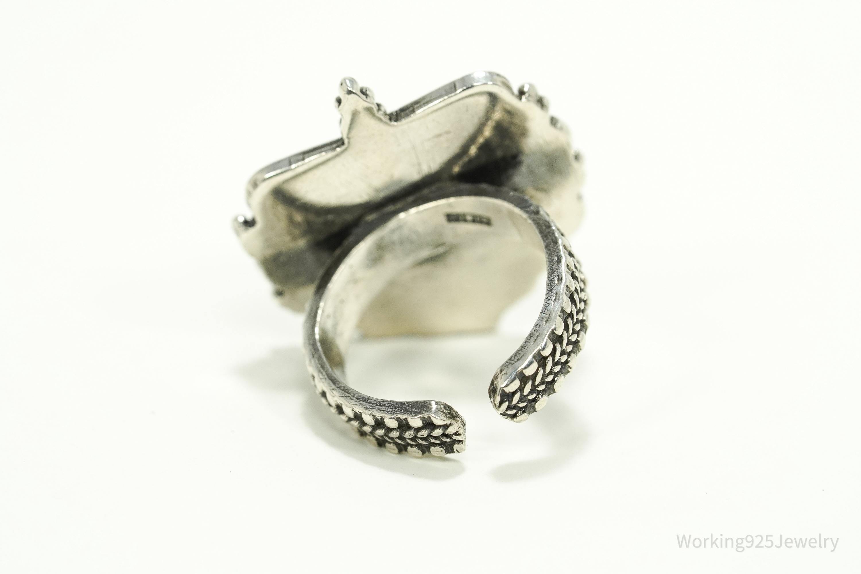 Vintage Egyptian Revival Style Blue Lapis Lazuli Silver Ring - Size 8.25