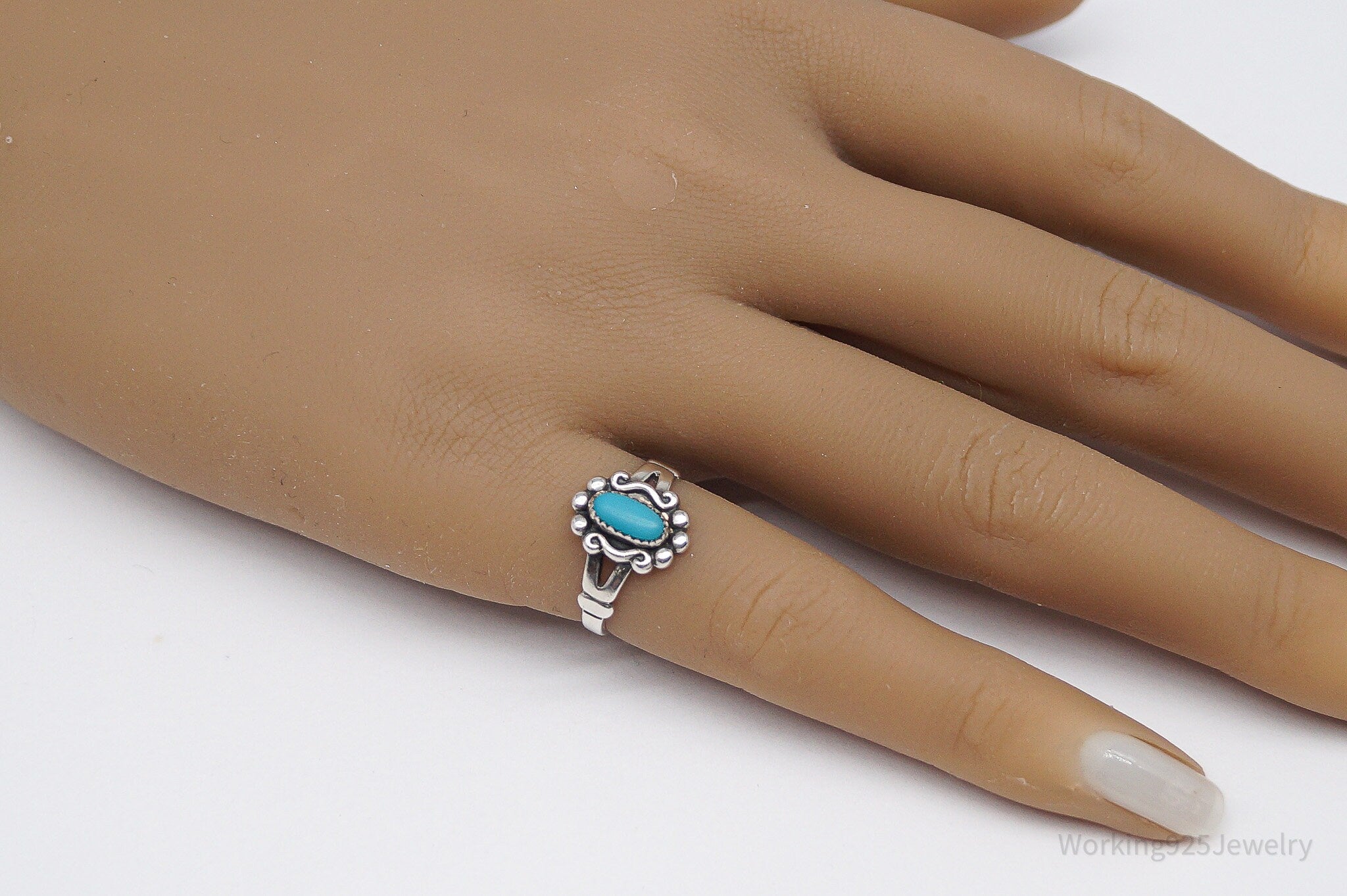 Vintage Native Bell Trading Post Turquoise Sterling Silver Ring - Size 5