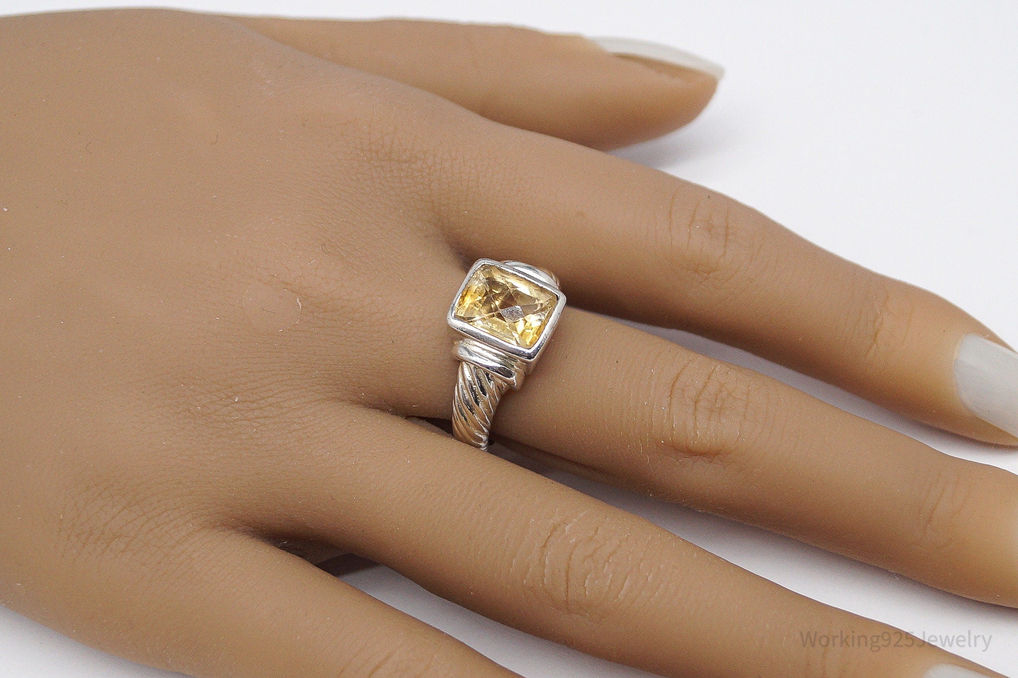 Vintage Citrine Sterling Silver Ring - Size 8.75