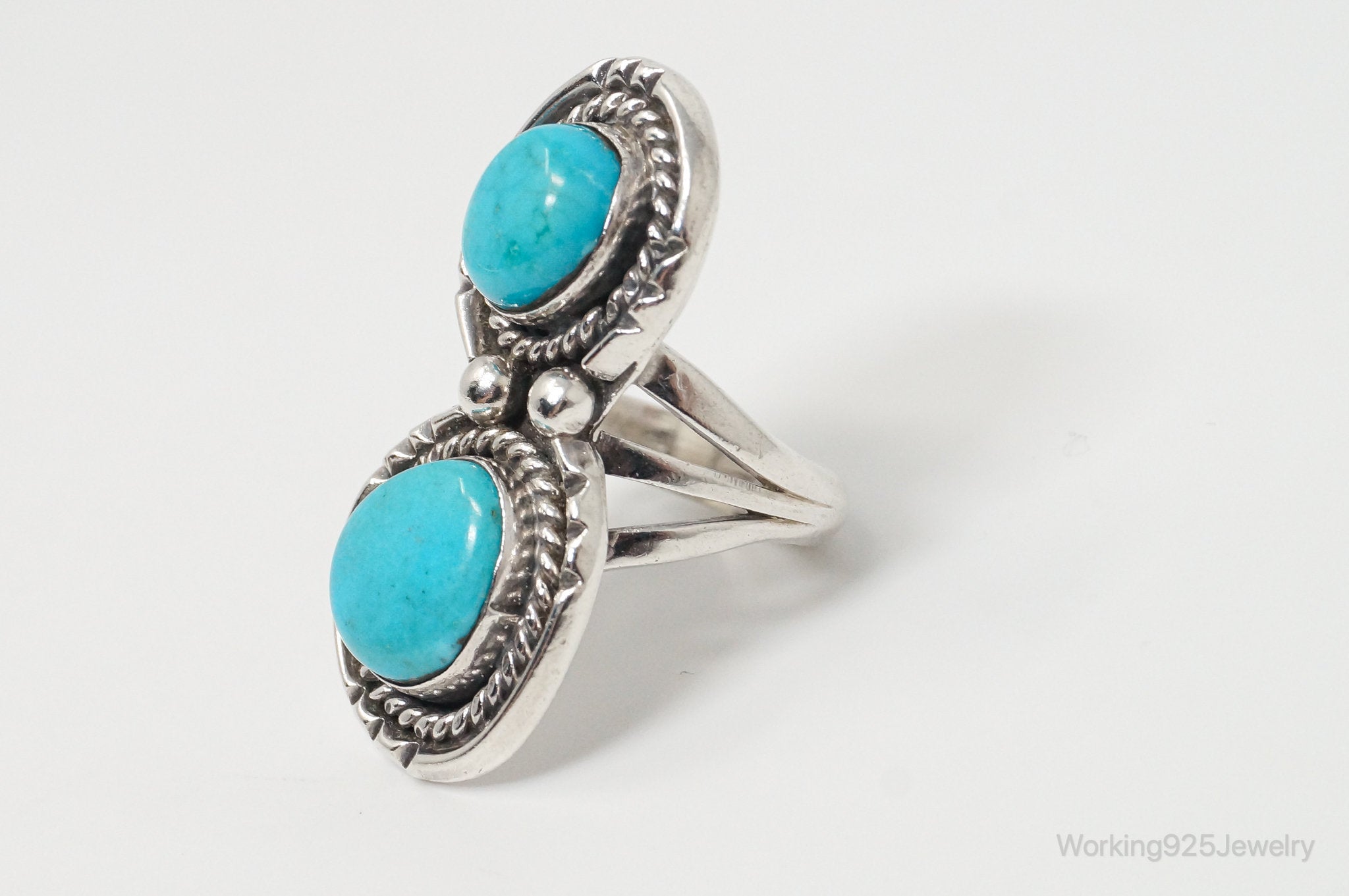 Vintage Native American Turquoise Unsigned Sterling Silver Ring - Sz 6.25