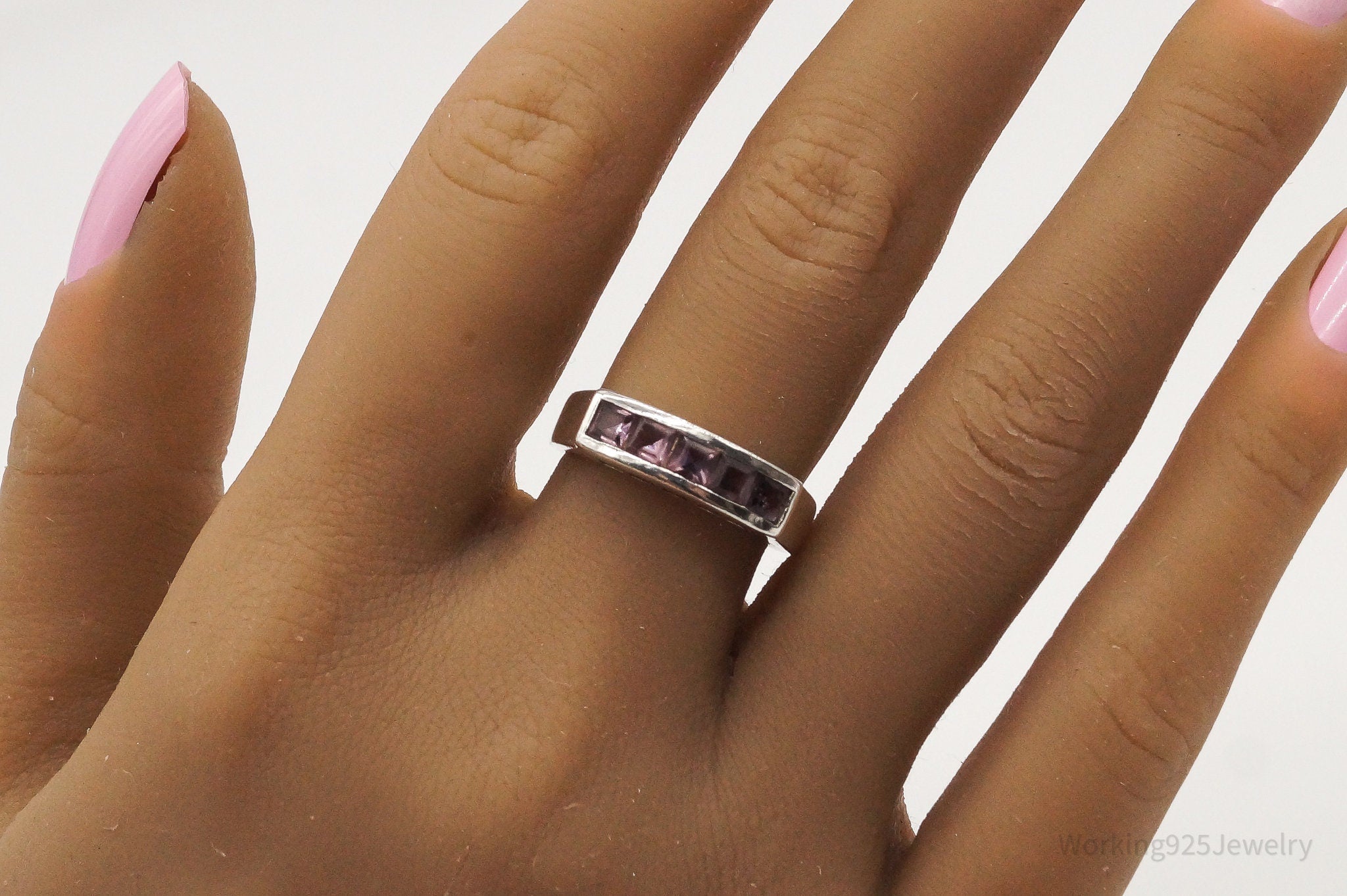 Vintage Purple Amethyst Sterling Silver Ring - Size 8