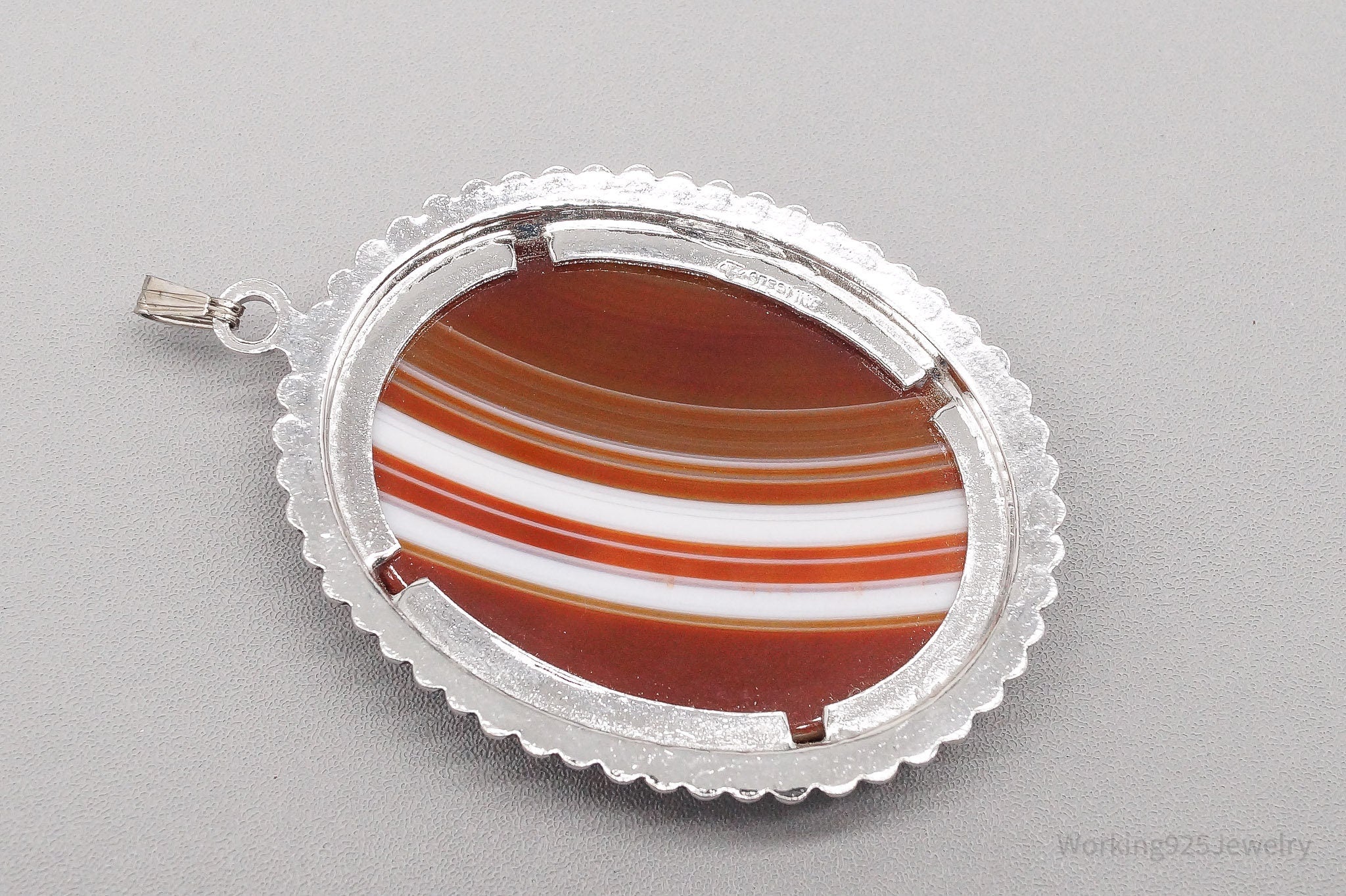 Vintage Large Red Lace Agate Sterling Silver Pendant