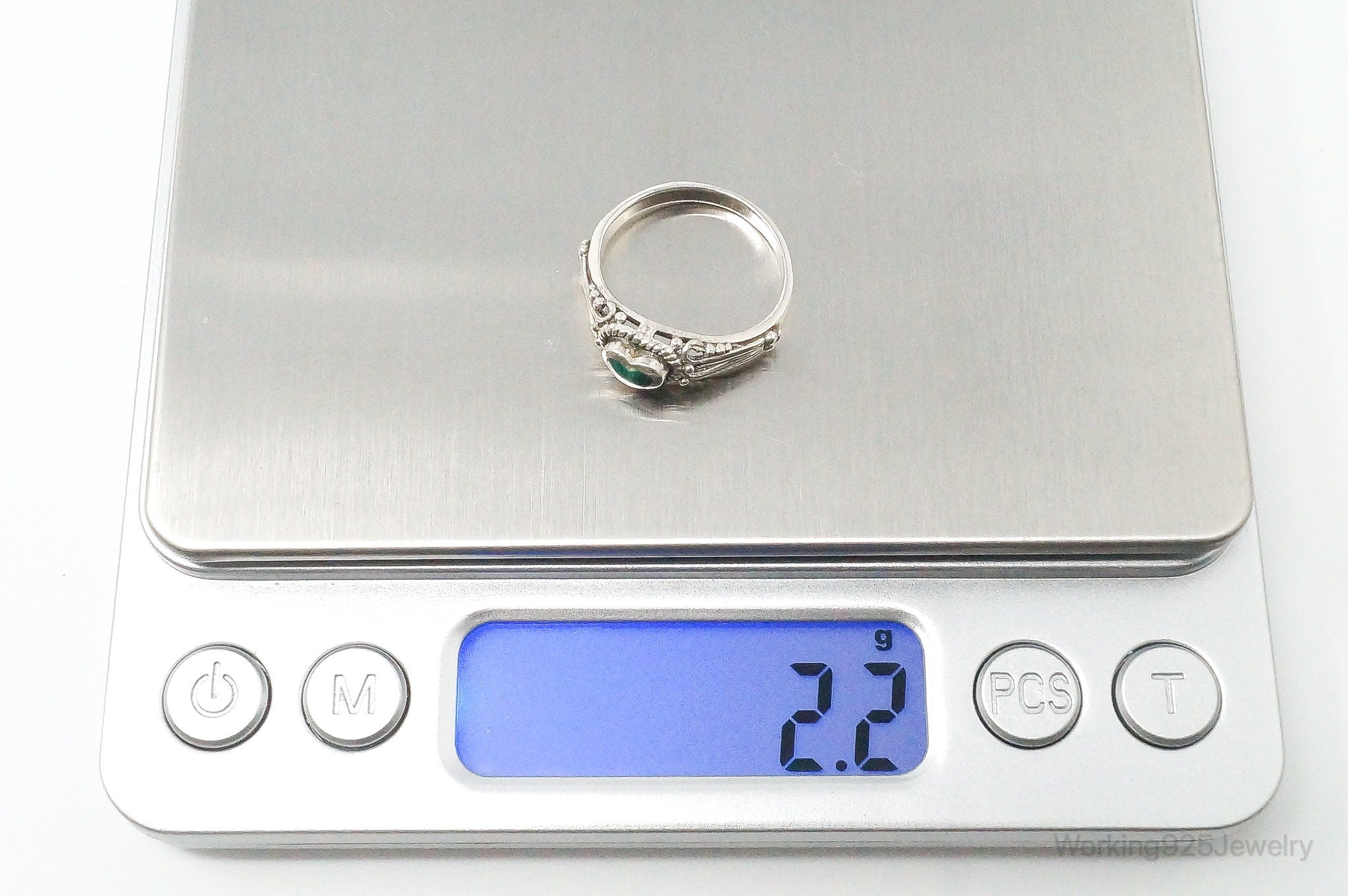 Vintage Malachite Heart Sterling Silver Ring Size 6