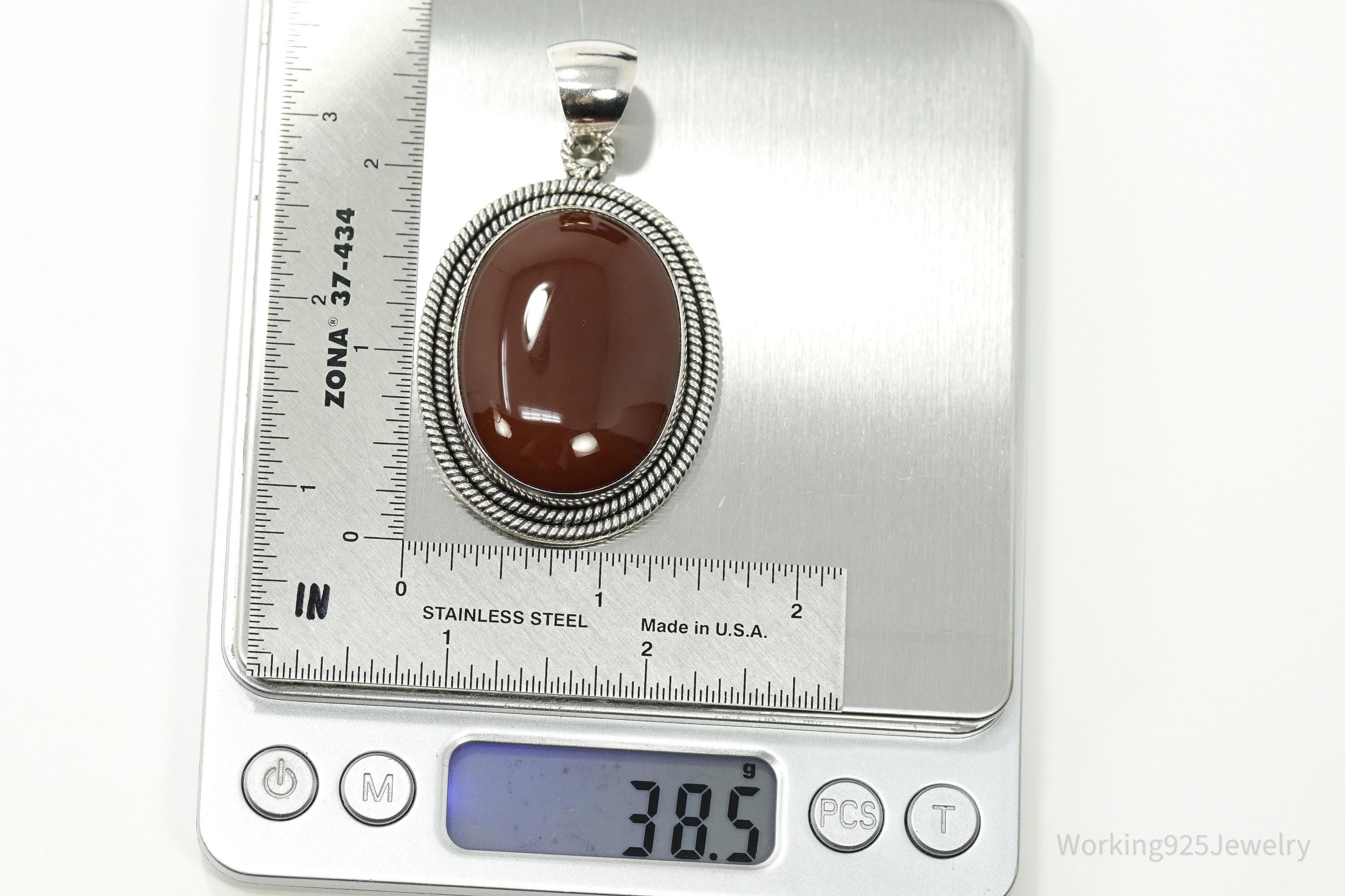 Large Carnelian Sterling Silver Pendant • Vintage BA Suarti Designer Jewelry