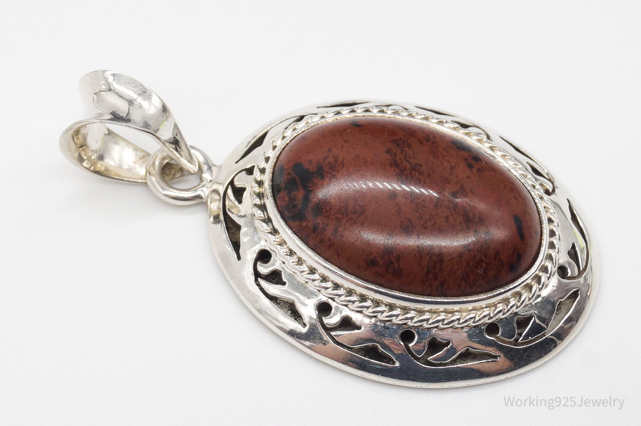 Vintage Large Mahogany Obsidian Sterling Silver Necklace Pendant