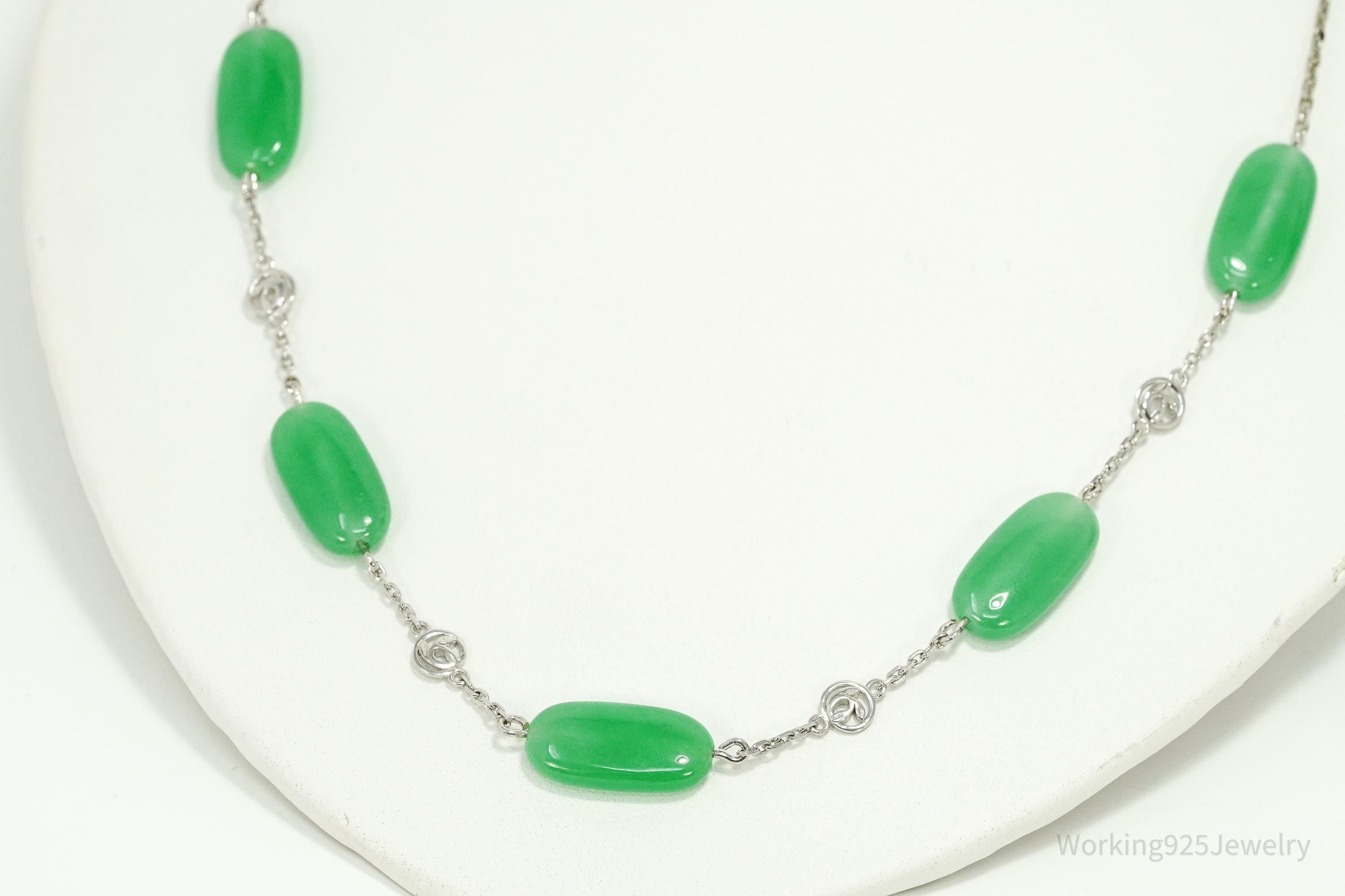 BBJ Green Jade Sterling Silver Necklace 20"