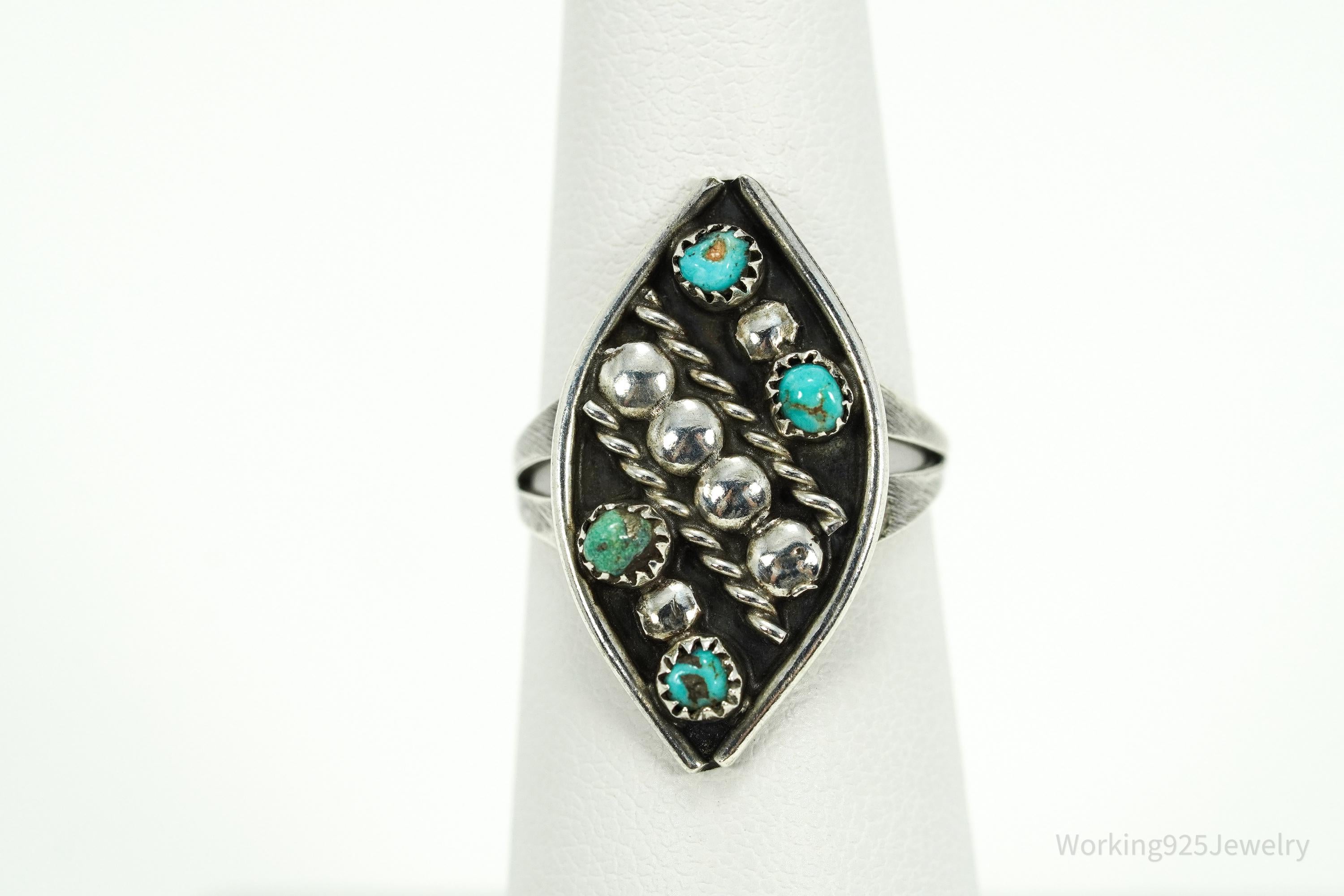 Vintage Native American Turquoise Silver Ring - Size 6.25