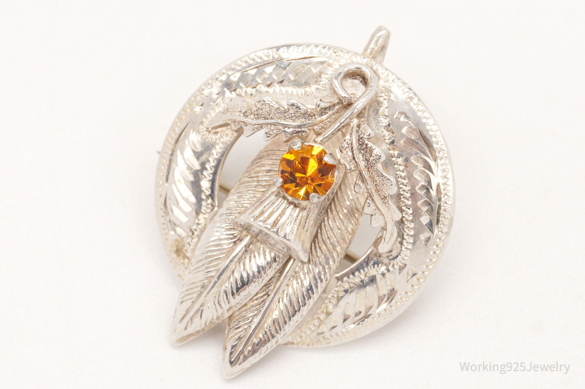 Vintage WB Ward Brothers Citrine Scottish Thistle Sterling Silver Brooch