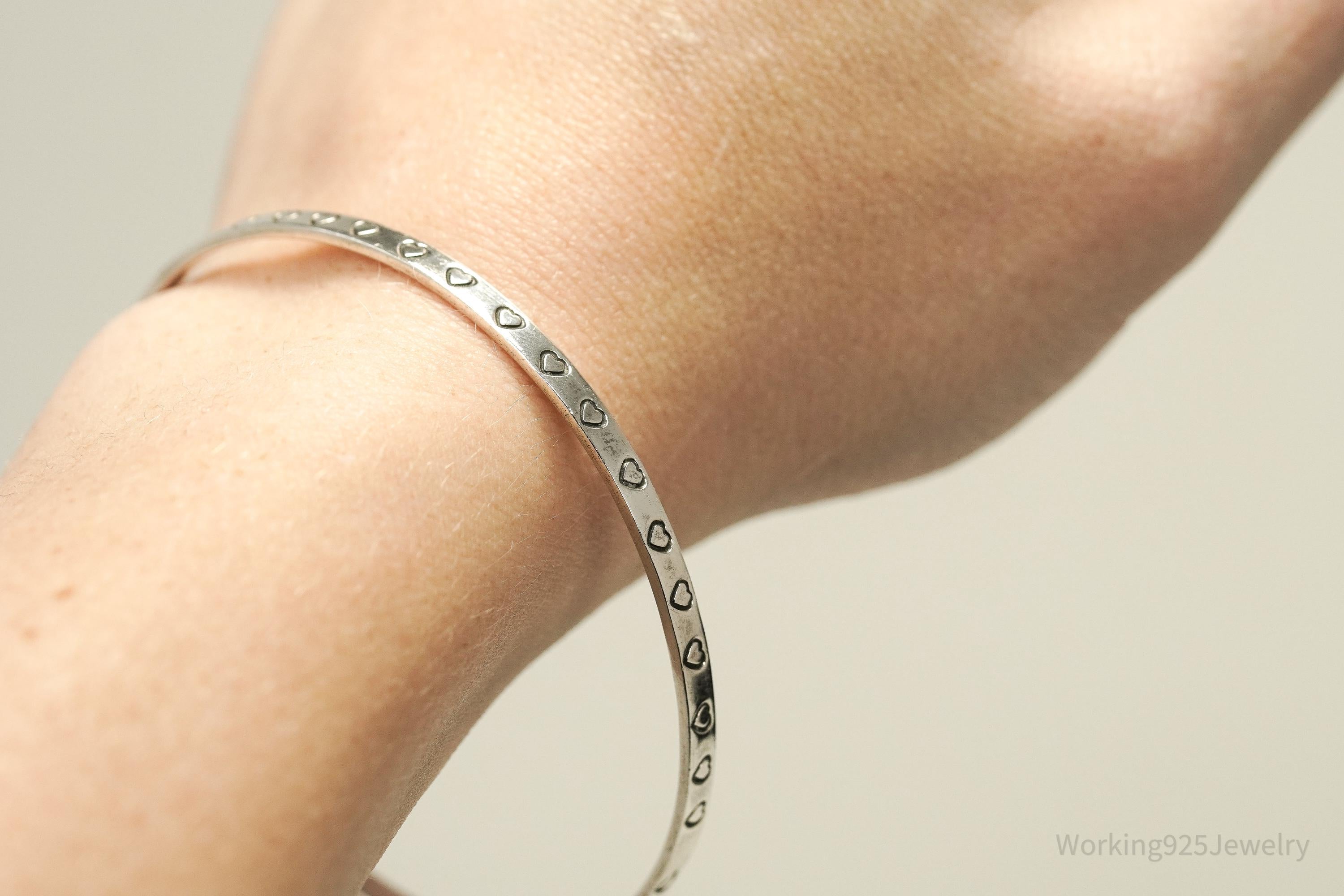 Vintage Heart Pattern Sterling Silver Mexican Bracelet - 8"