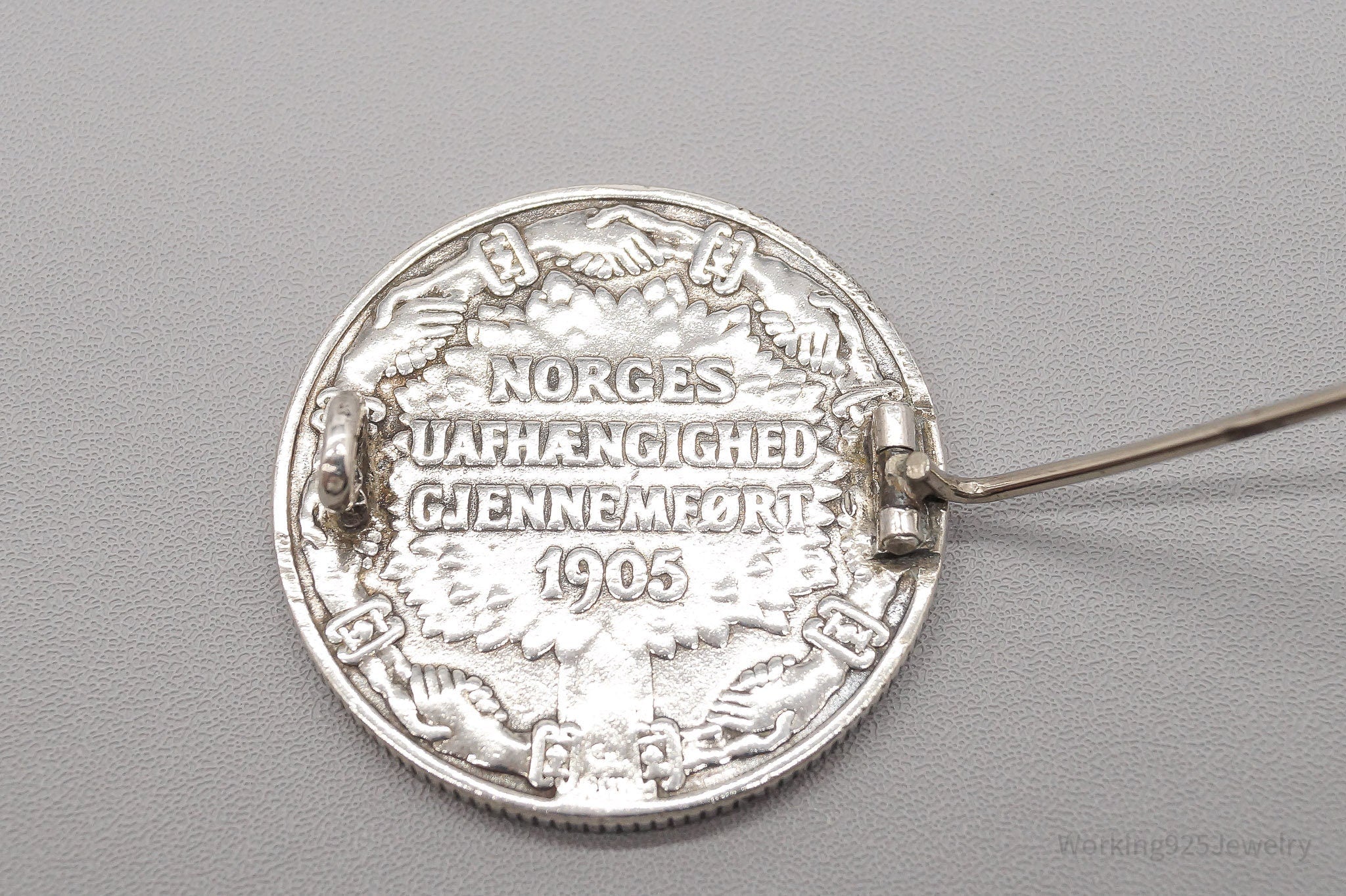 Antique Norway 1906 Silver 2 Kroner Silver Coin Brooch Pin