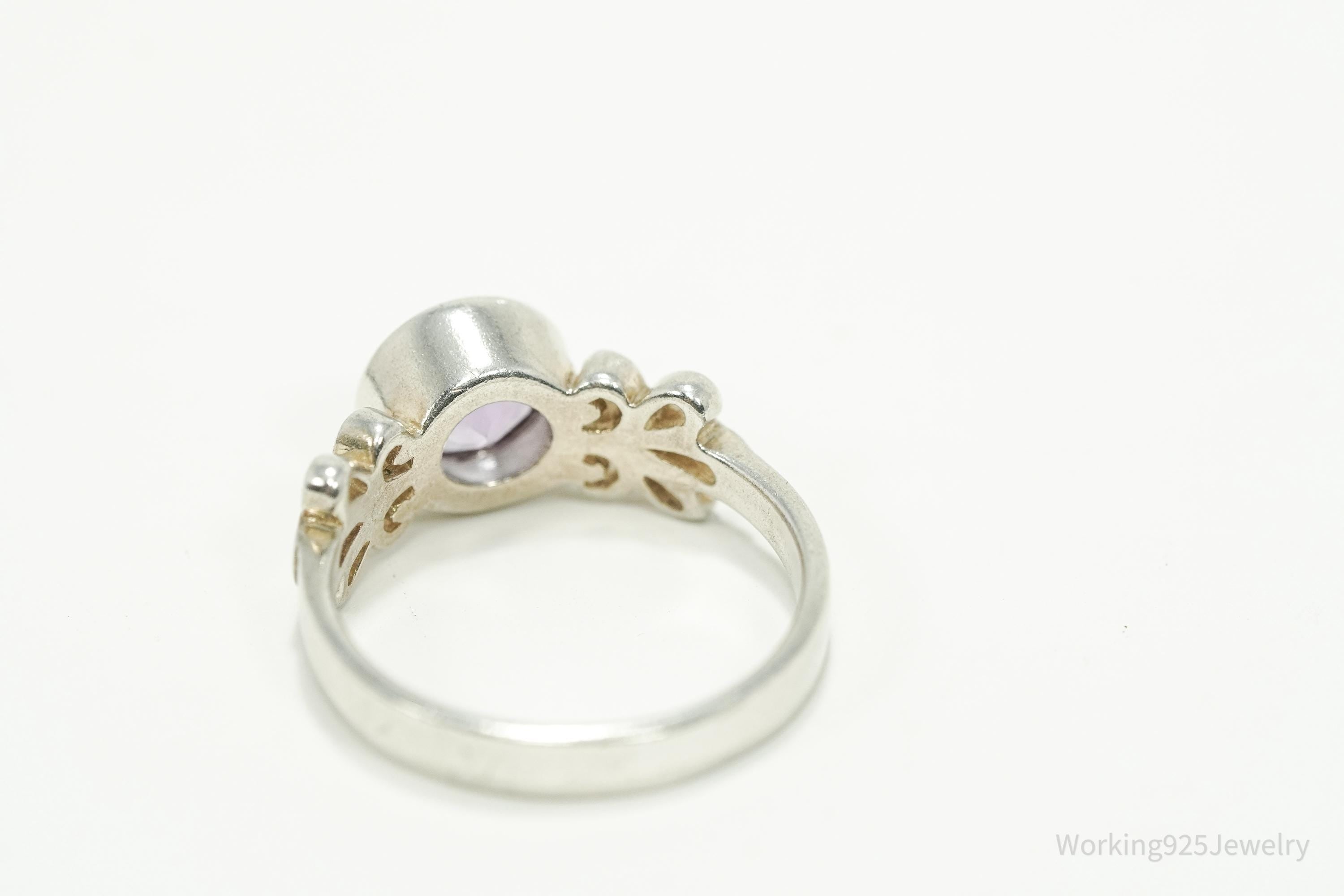 Vintage Purple Amethyst Sterling Silver Ring - Size 7.25