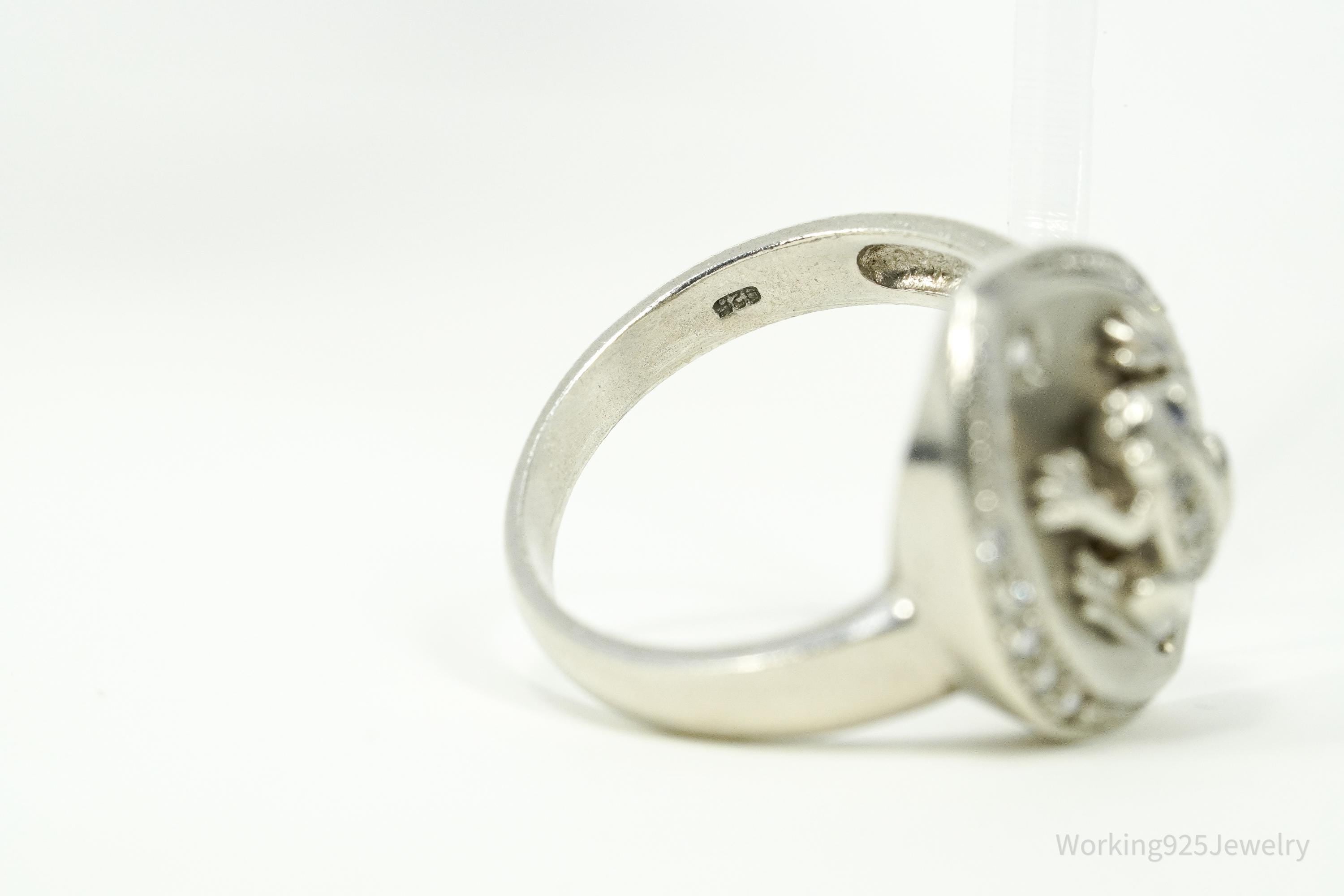 Vintage Frog Cubic Zirconia Sterling Silver Ring - Size 8.25