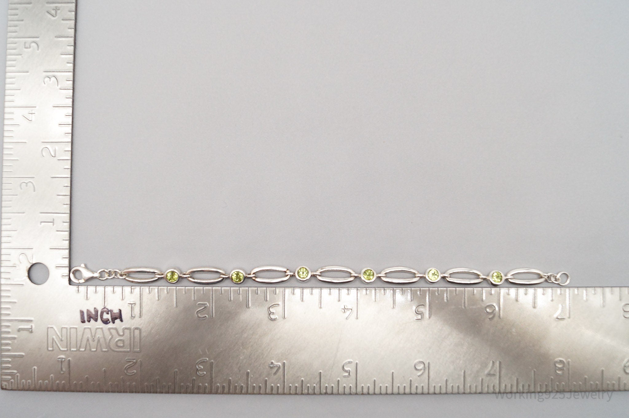 Vintage Peridot Sterling Silver Bracelet - 7"