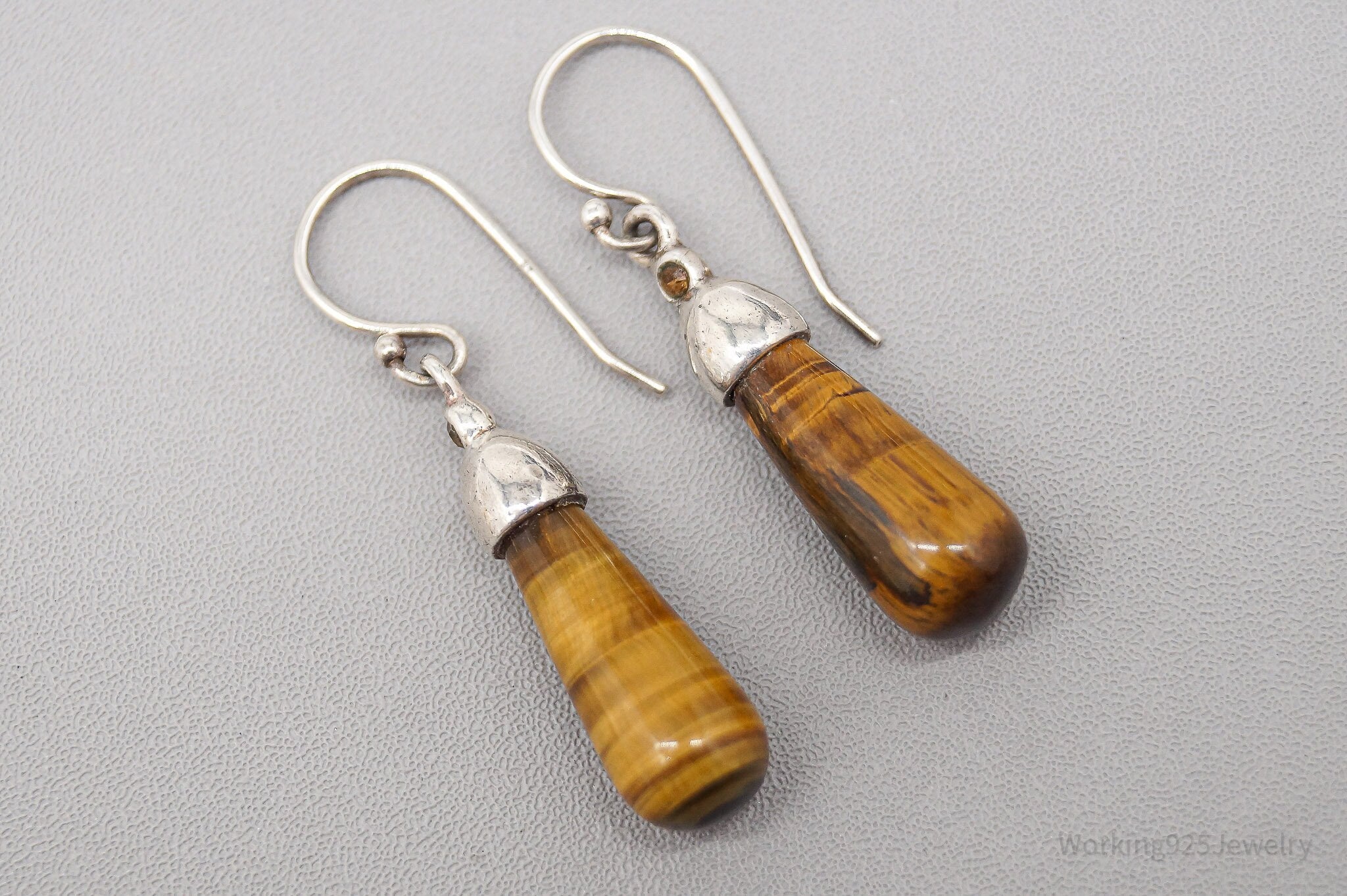 Vintage Tigers Eye Orange Crystal Sterling Silver Earrings