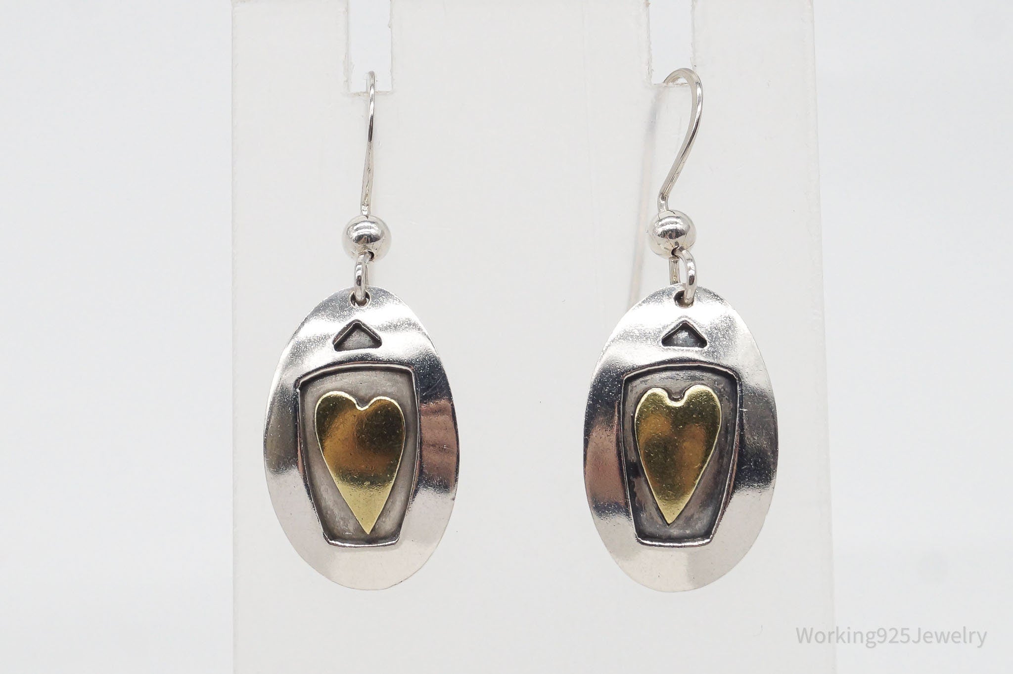 Vintage Mexico Designer Gold Vermeil Hearts Sterling Silver Earrings