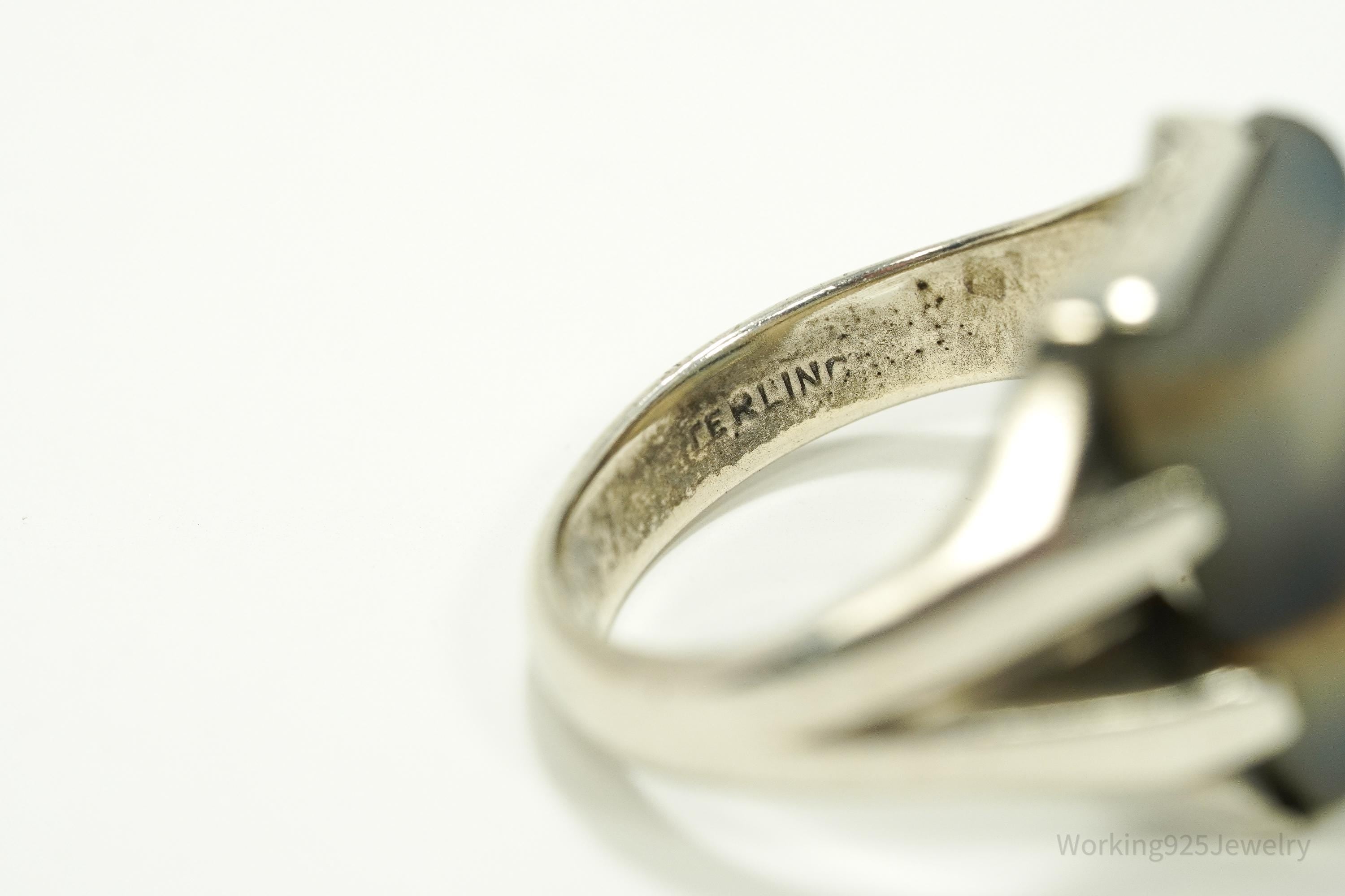 Antique Agate Sterling Silver Ring - Size 9.5