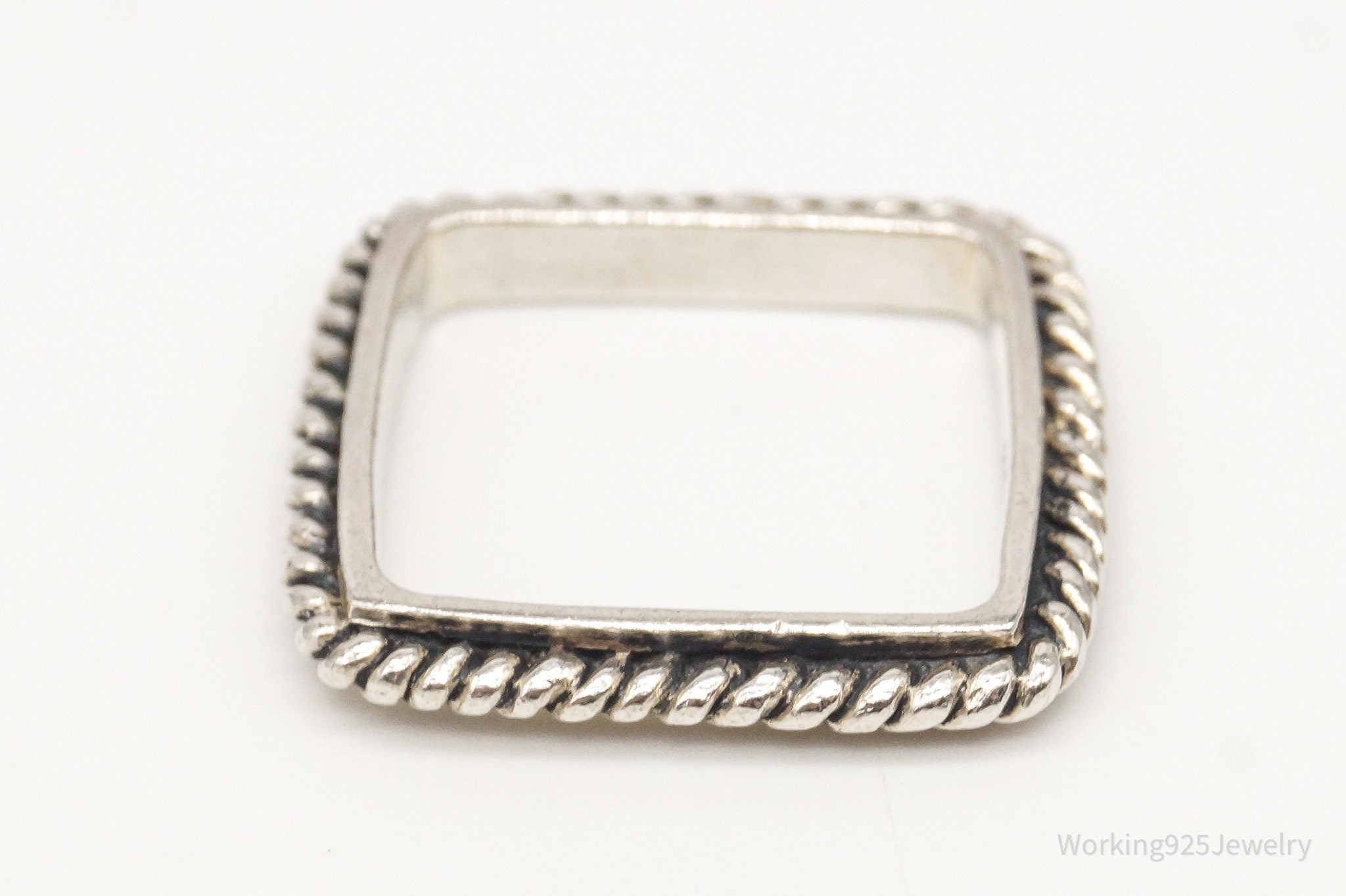 Vintage Twist Rope Sterling Silver Square Ring - Size 9.25