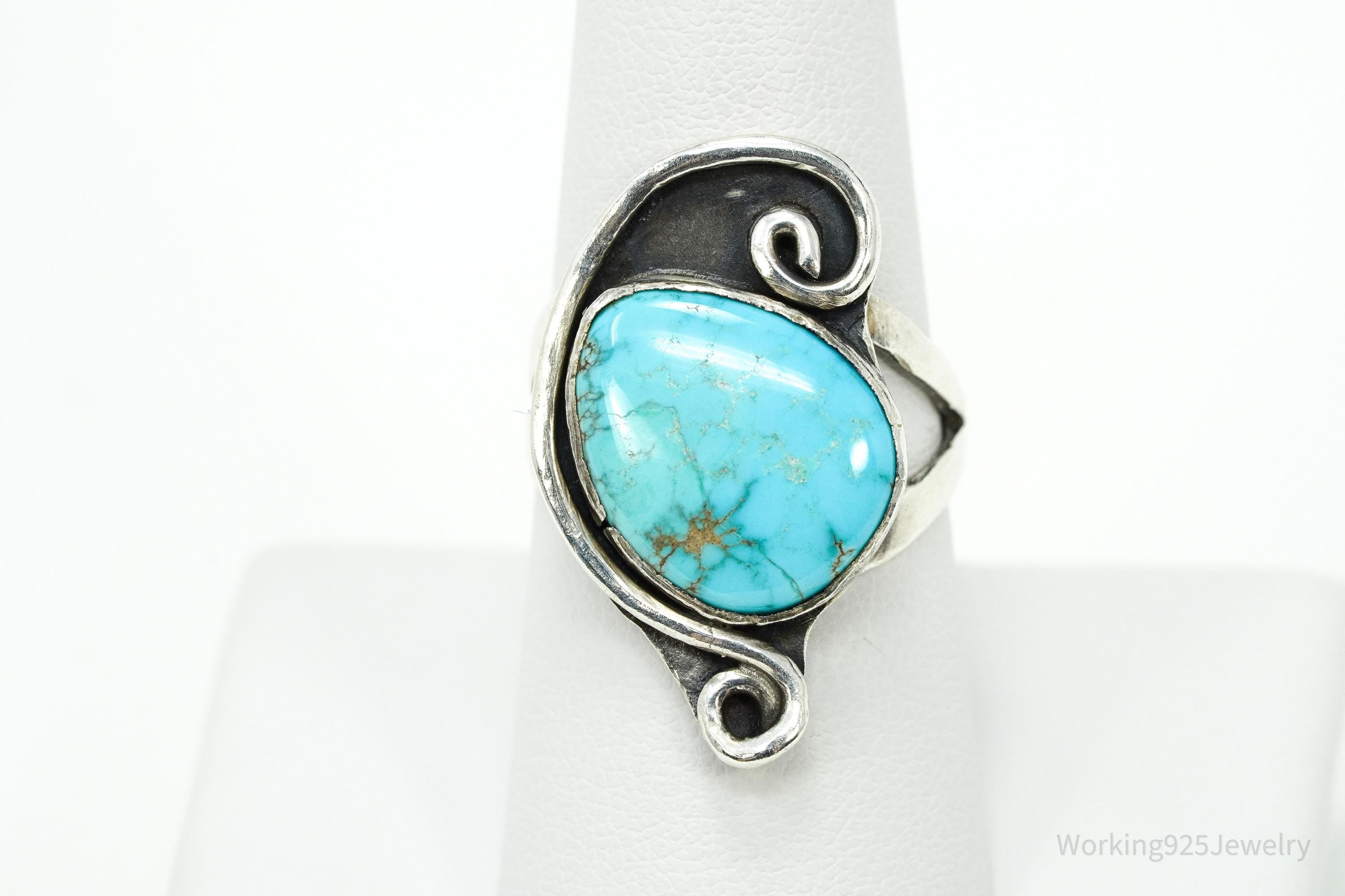 Vintage Native American Turquoise Silver Ring - Size 8.25