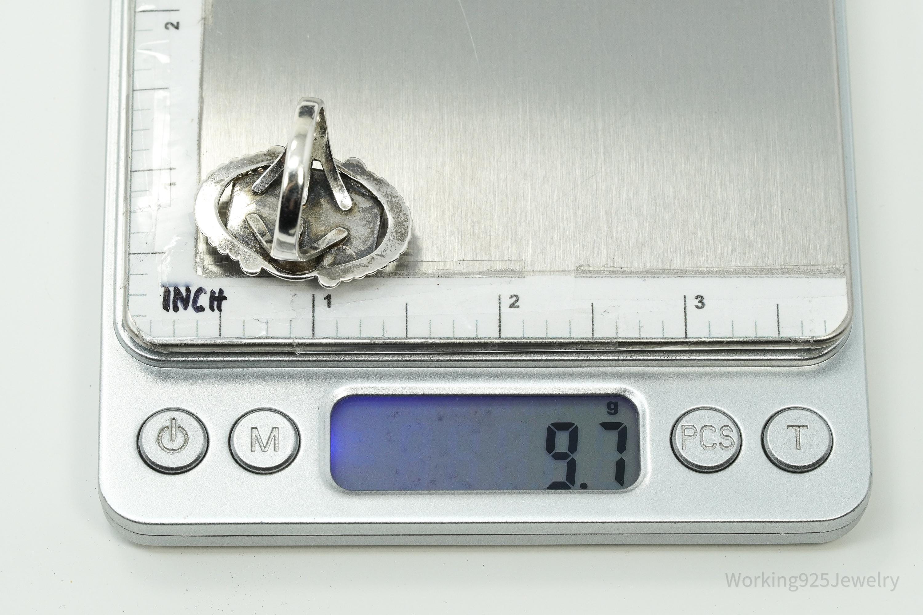 Vintage Native Bell Trading Post Hematite Sterling Silver Ring - Size 10