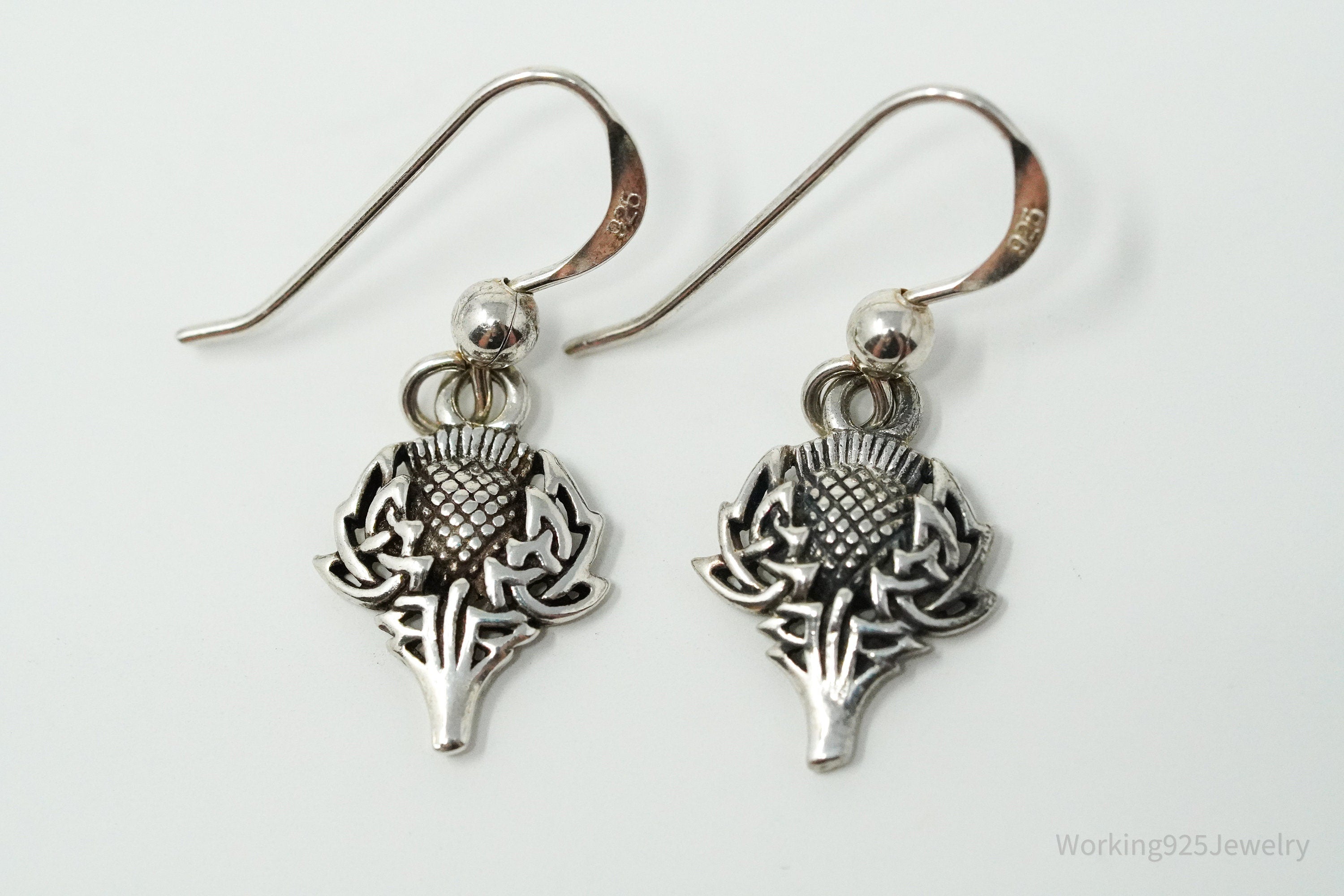 Vintage Scottish Thistle Sterling Silver Earrings