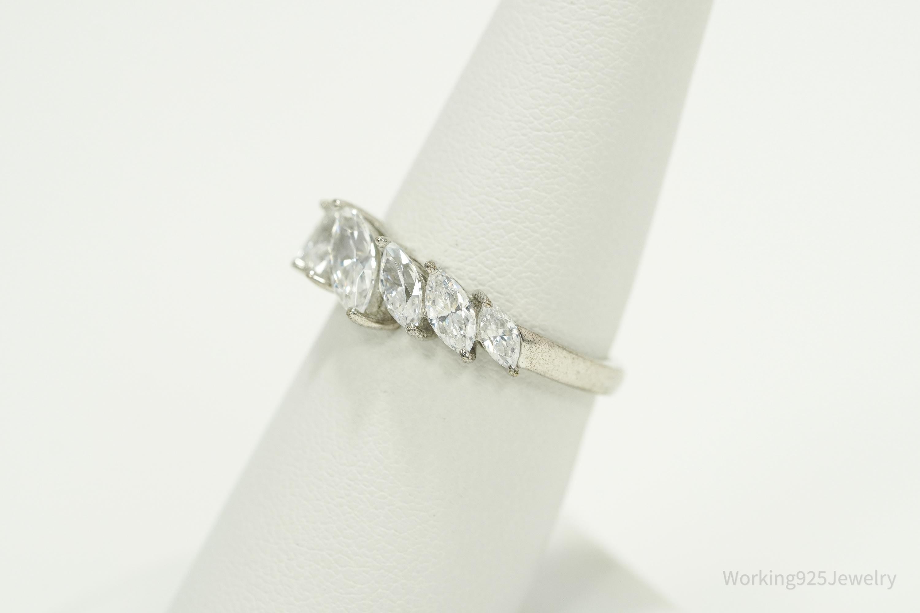 Vintage Cubic Zirconia Platinum Clad Sterling Silver Ring - Size 7