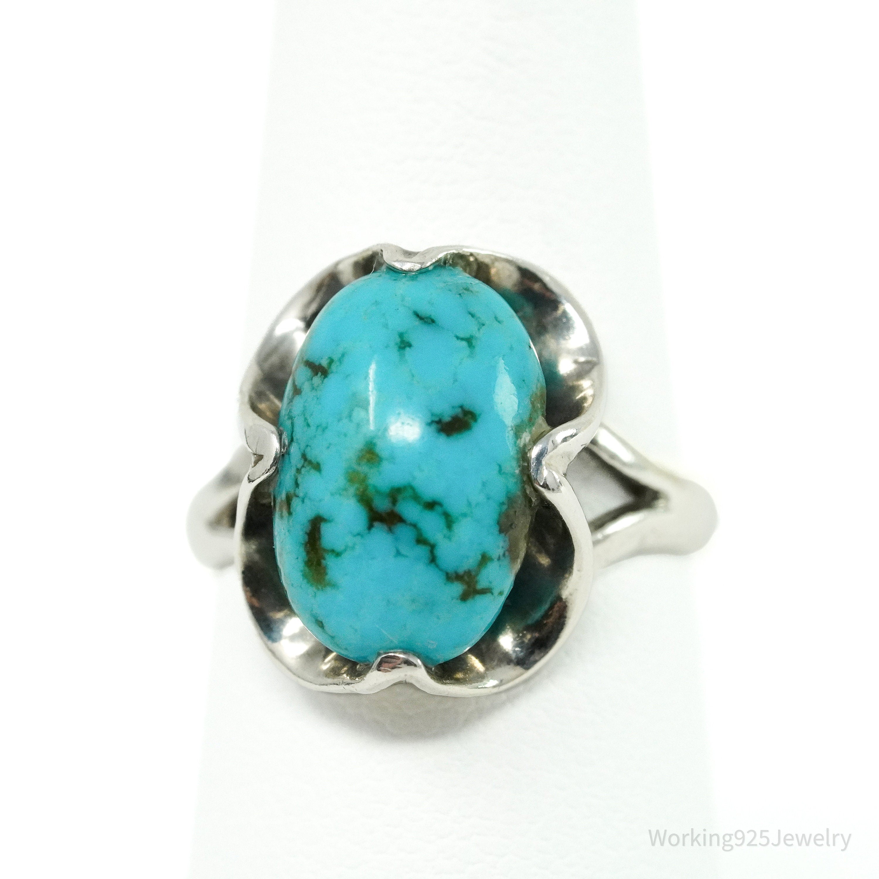 Vintage Western Turquoise Sterling Silver Ring - Size 6.75