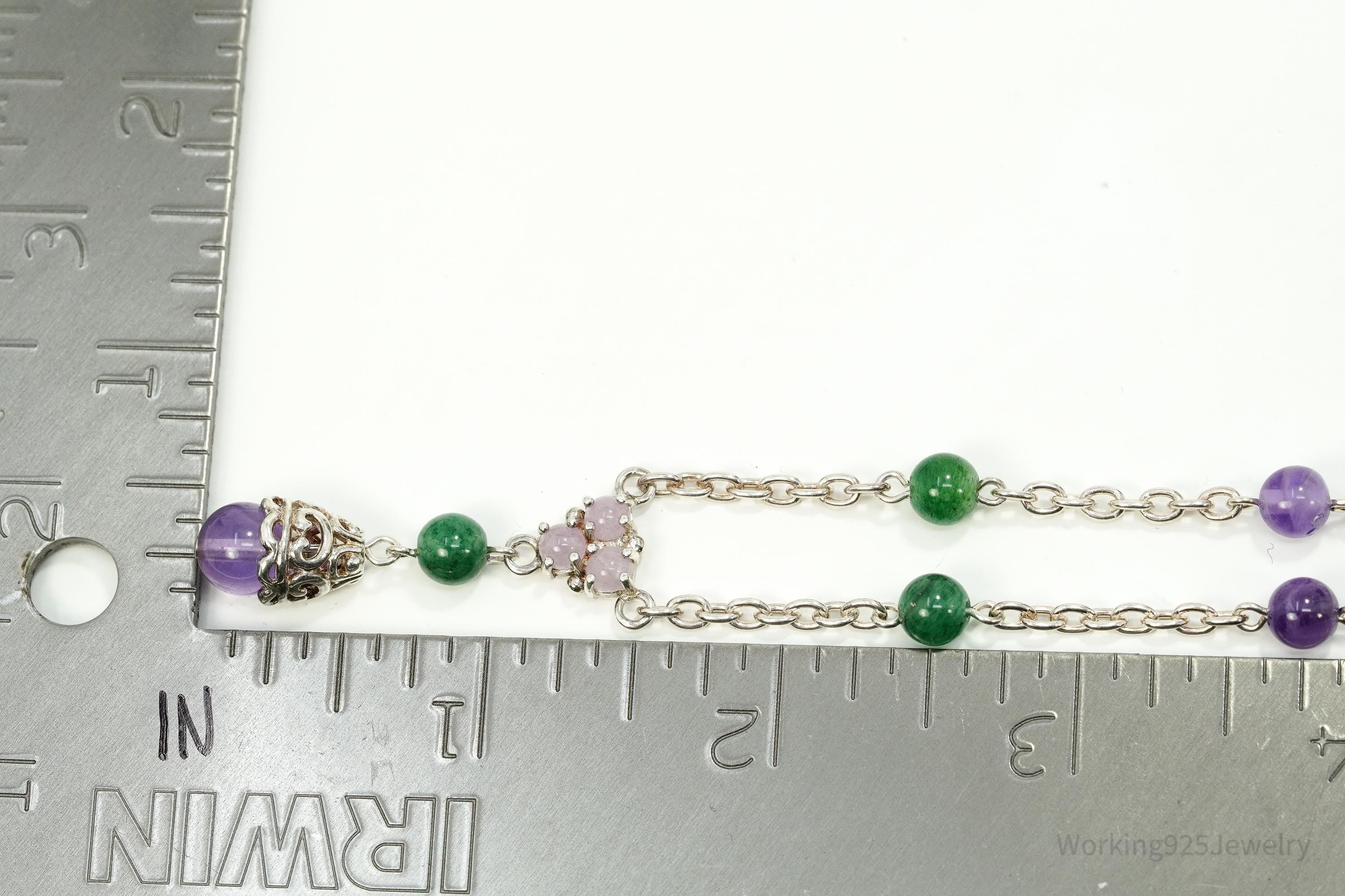 Vintage Jade & Amethyst Sterling Silver Necklace 17"