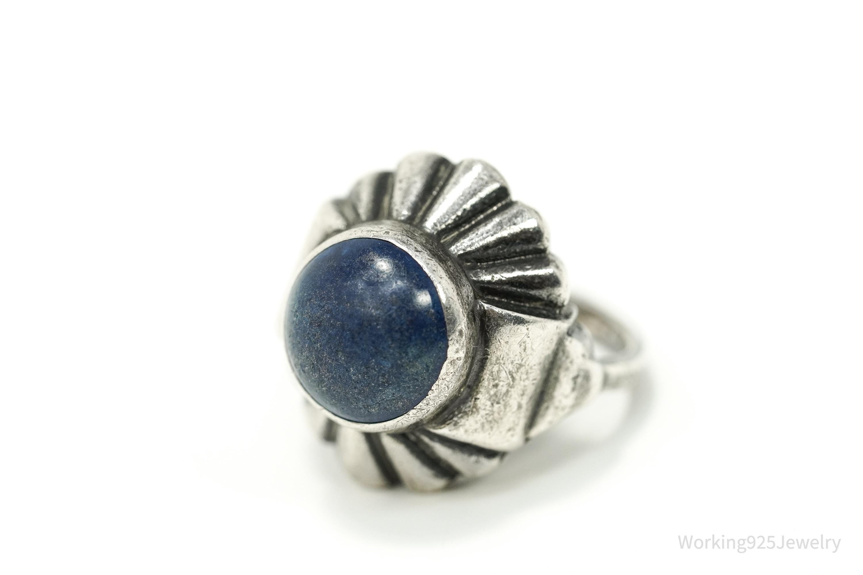 Antique Lapis Lazuli Sterling Silver Ring Size 3.75
