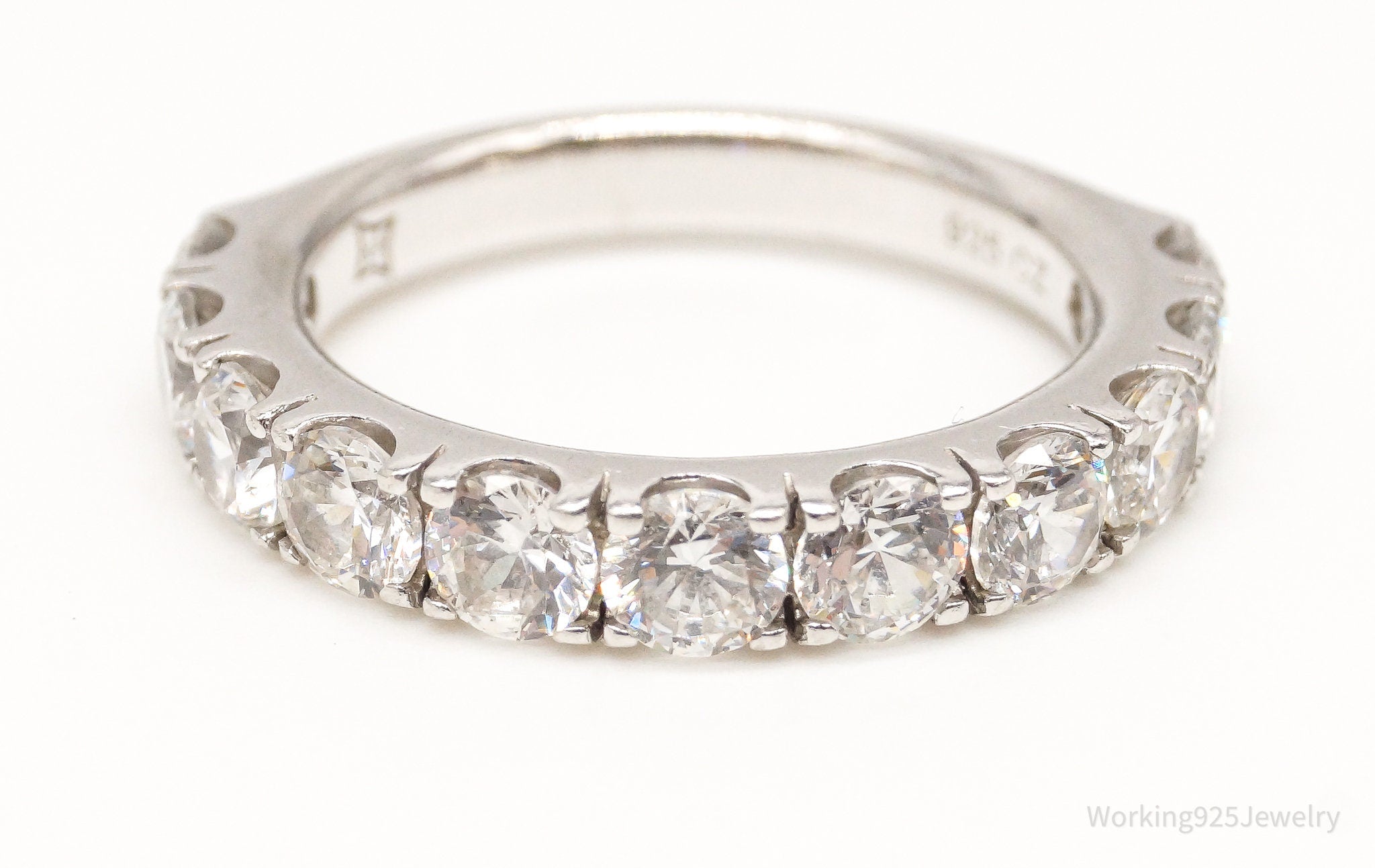 Vintage Cubic Zirconia Sterling Silver Band Ring - Size 8