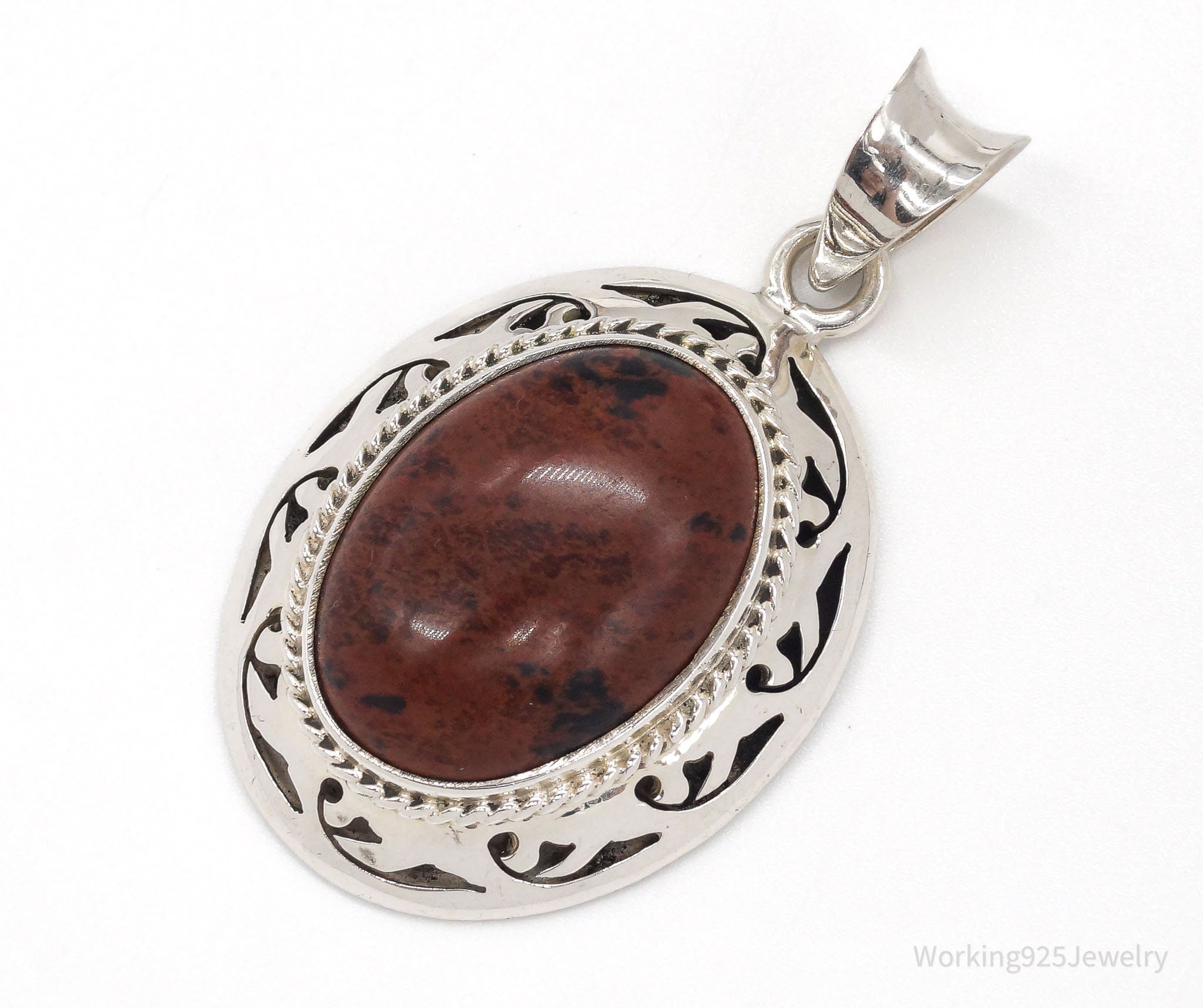 Vintage Large Mahogany Obsidian Sterling Silver Necklace Pendant