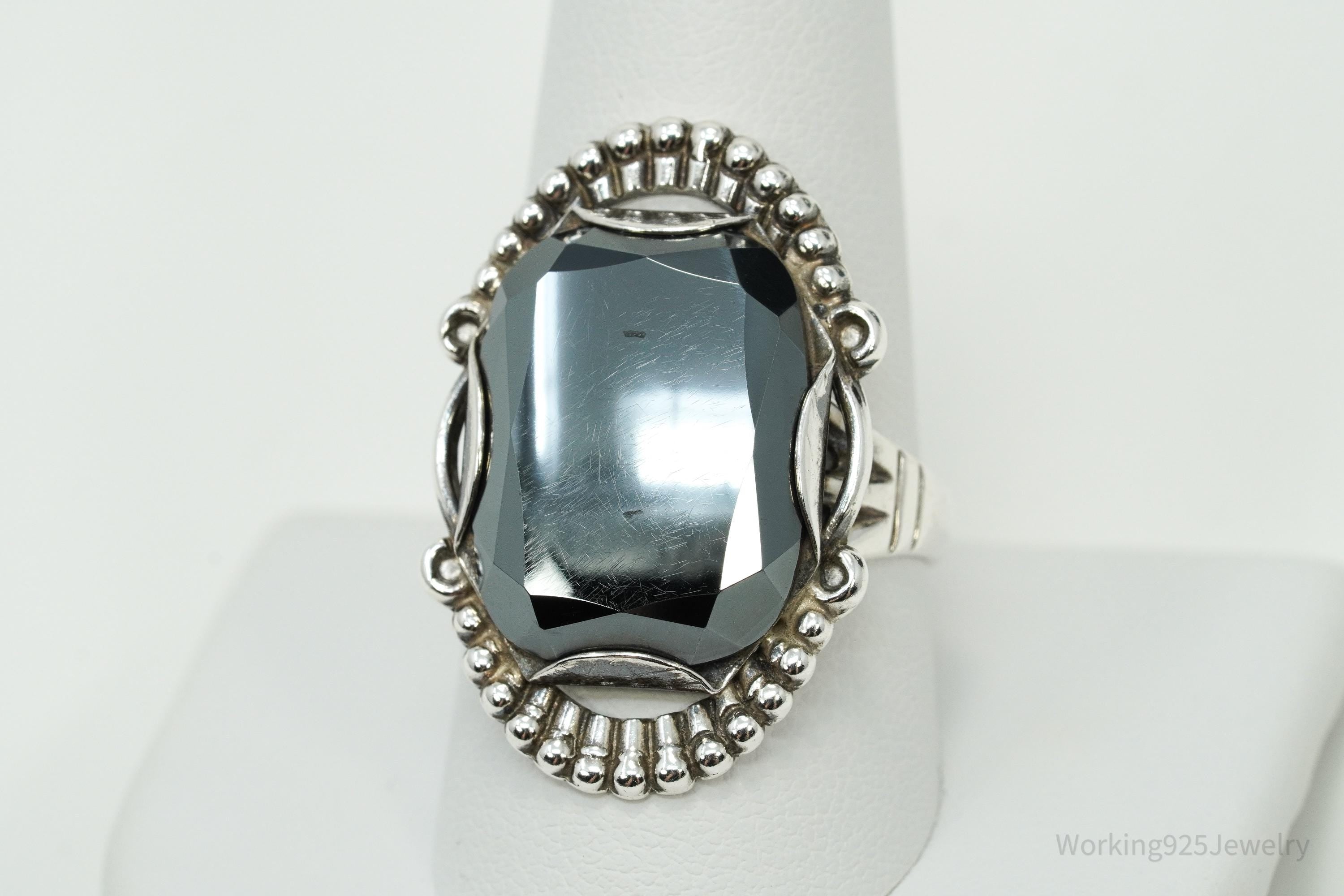 Vintage Native Bell Trading Post Hematite Sterling Silver Ring - Size 10