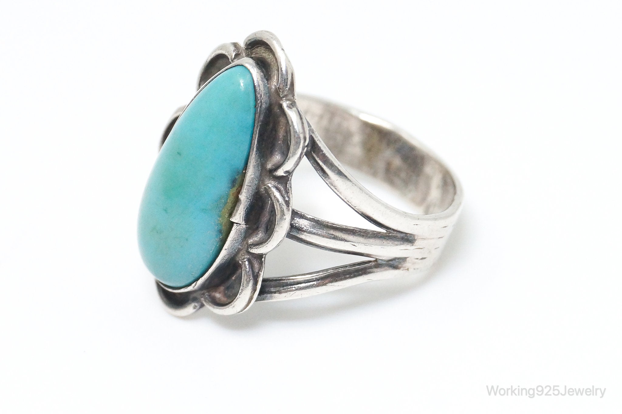 VTG Handmade Native American Turquoise Unsigned Sterling Silver Ring SZ 4.75