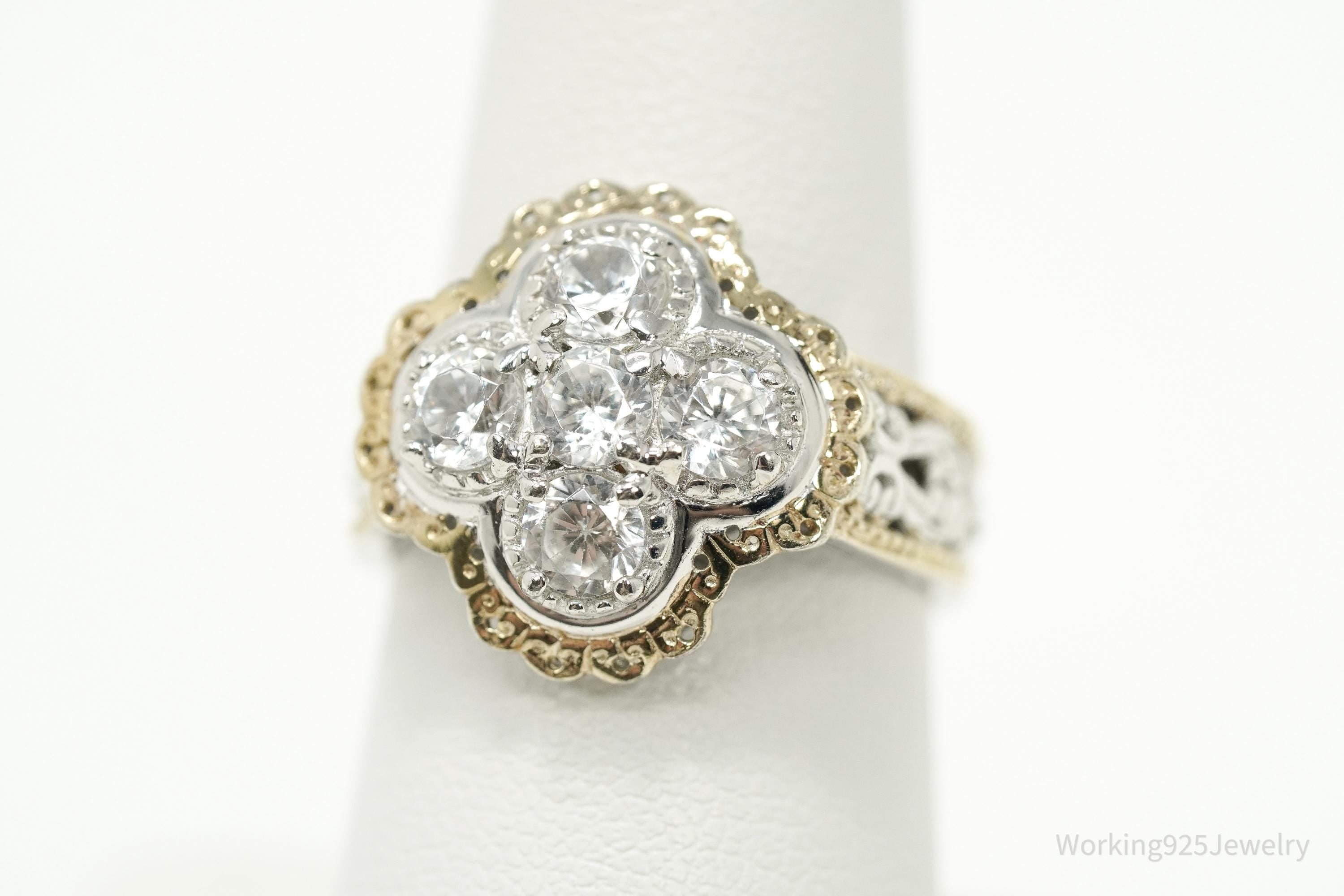 Michael Valitutti White Zircon Gold Vermeil Palladium Sterling Silver Ring Size 7.5