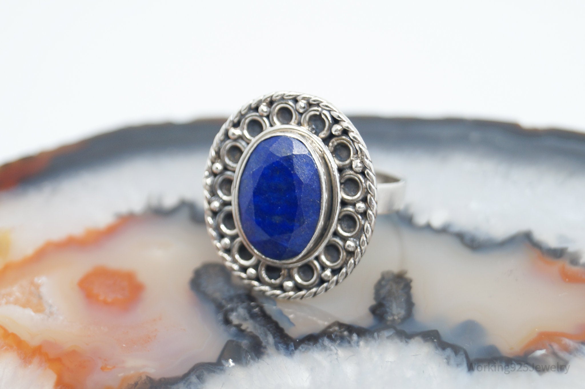 Vintage Blue Lapis Lazuli Southwestern Sterling Silver Ring - Size 8