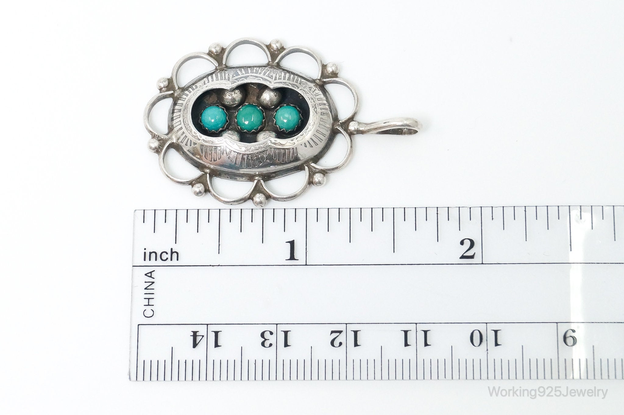 Vintage Native American Unsigned Turquoise Sterling Silver Pendant