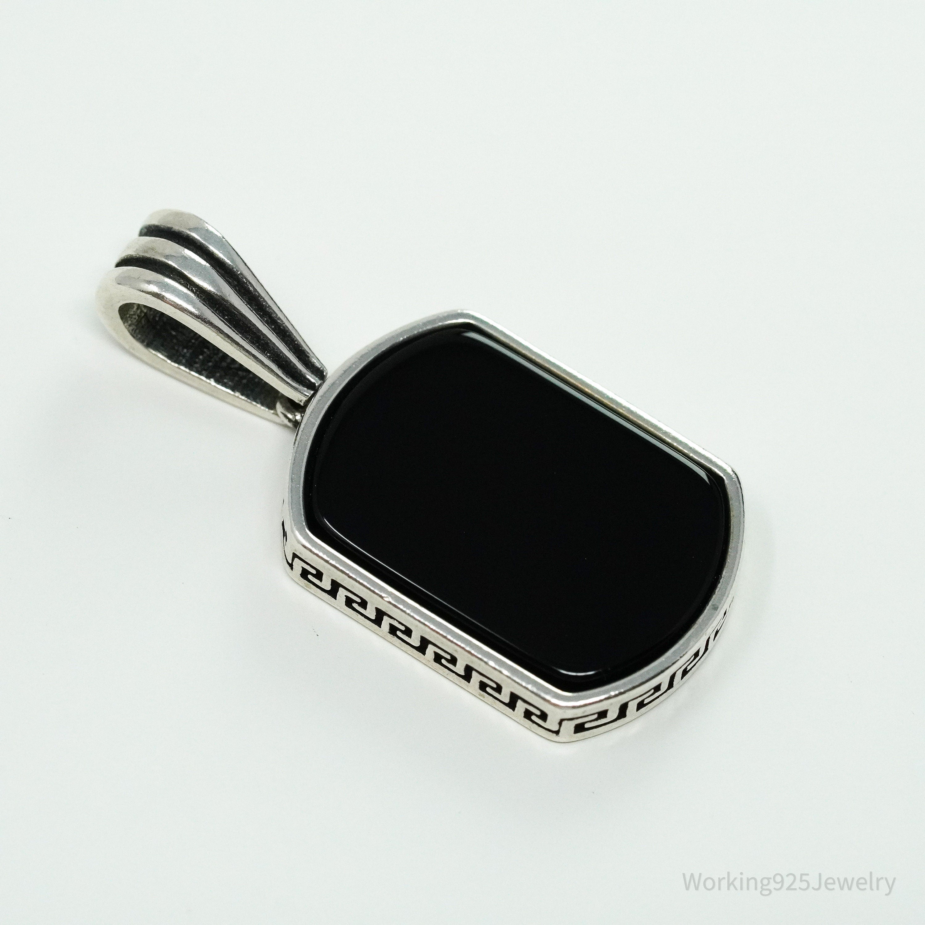 Vintage BS Black Onyx Sterling Silver Necklace Pendant