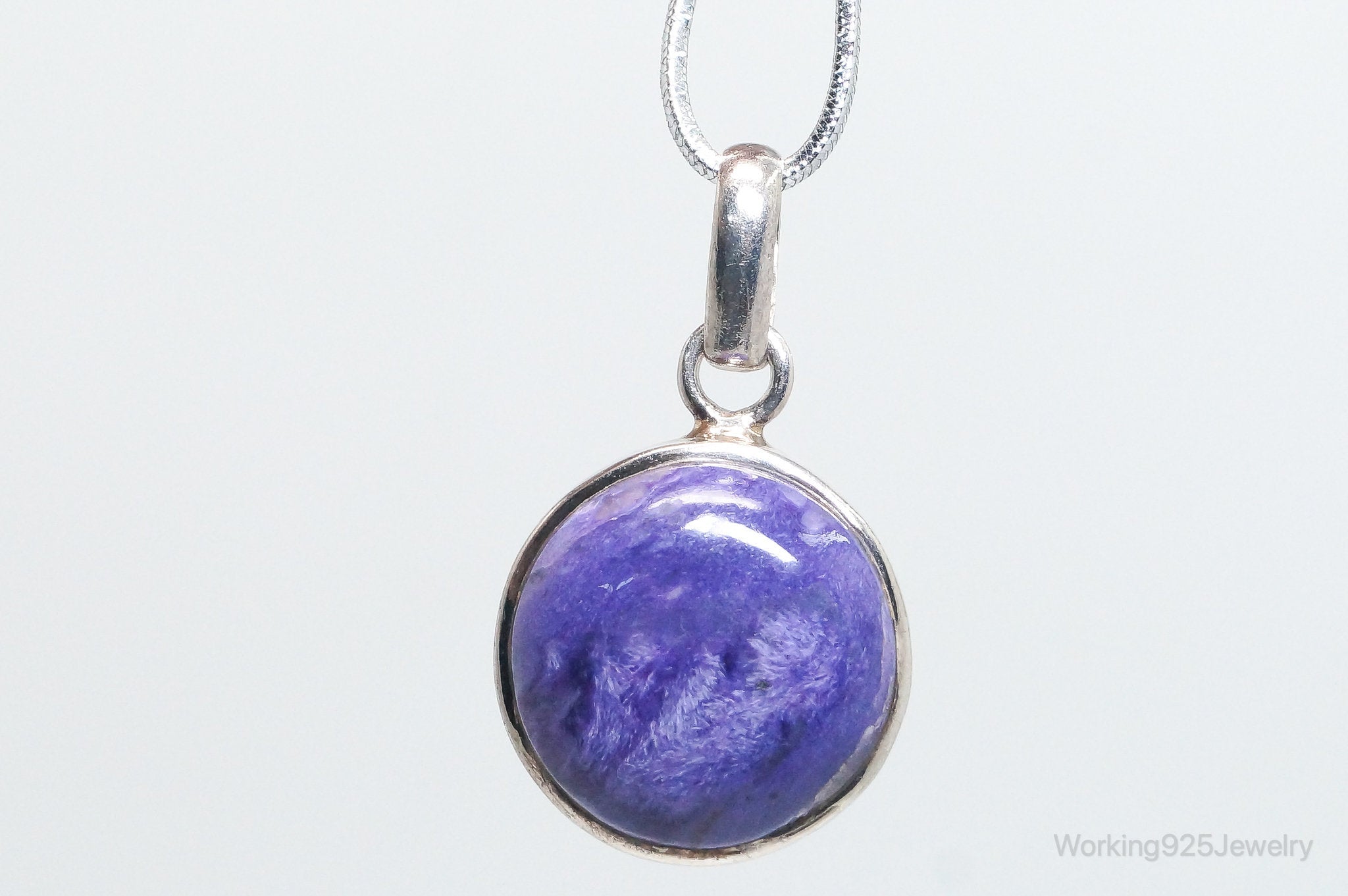 Vintage Large Purple Gemstone Sterling Silver Necklace Pendant