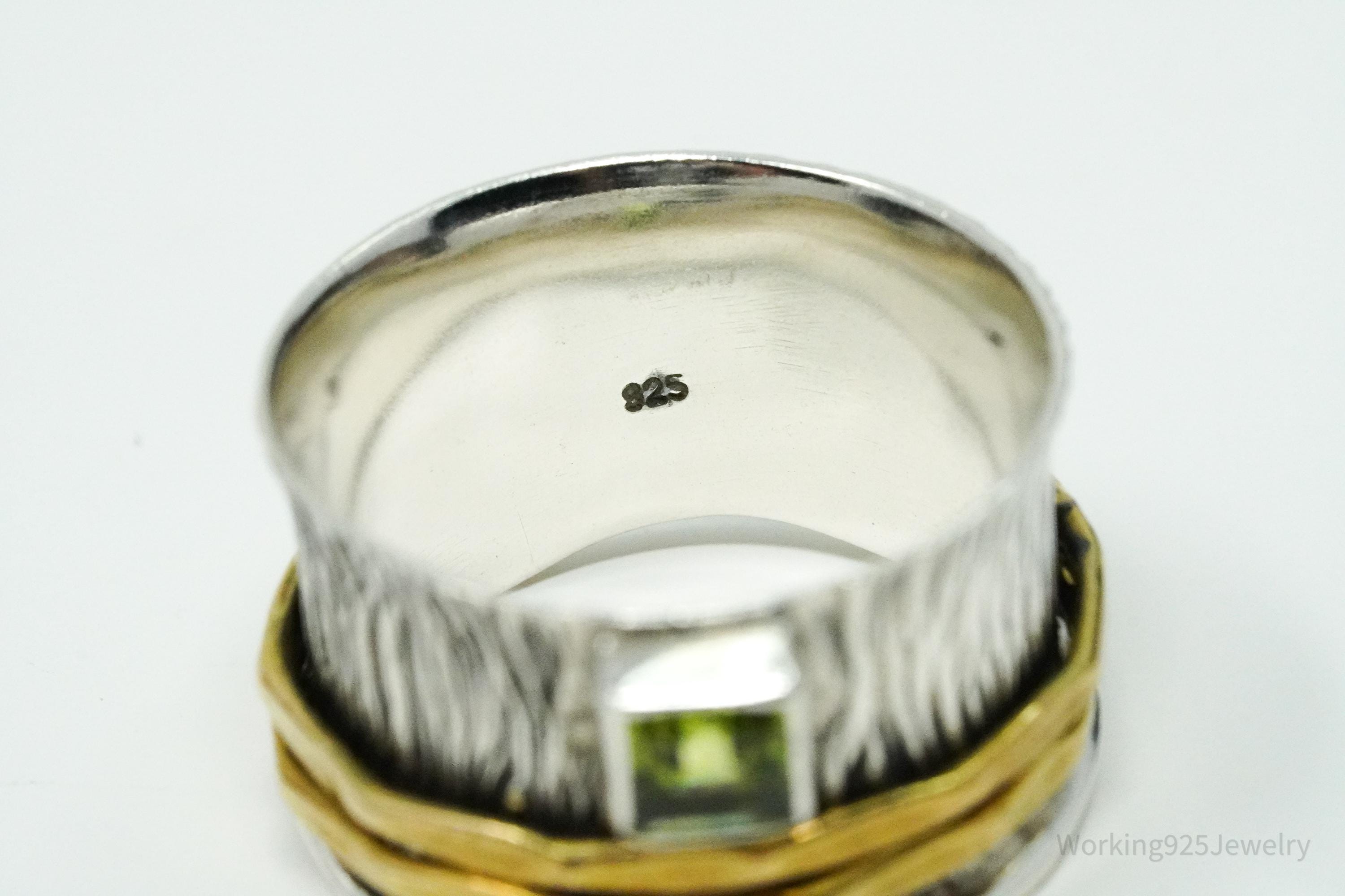 Vintage Peridot Brass Sterling Silver Spinner Band Ring- Size 10.75